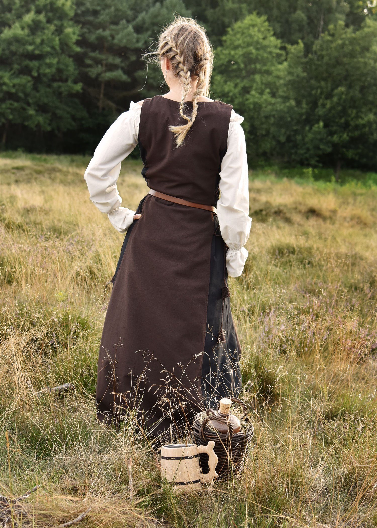 Battle Merchant Burgfräulein-Kostüm Ärmelloses Überkleid / Trägerkleid braun/schwarz "Jarle", Gr. M