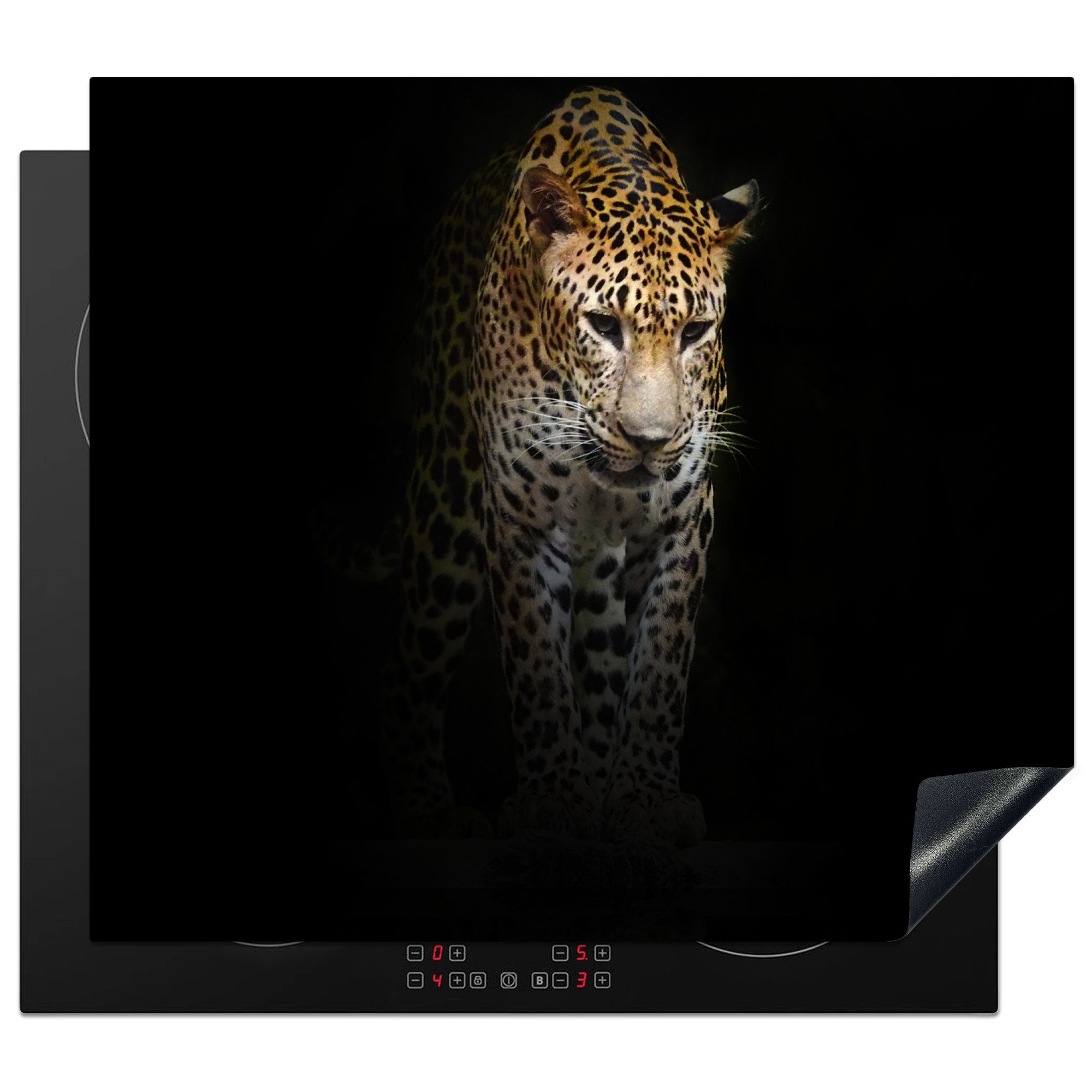 Leopard (1 cm, tlg), Herdblende-/Abdeckplatte für - Reflexion küche, - Induktionsmatte Ceranfeldabdeckung Vinyl, 59x52 MuchoWow Schwarz, die