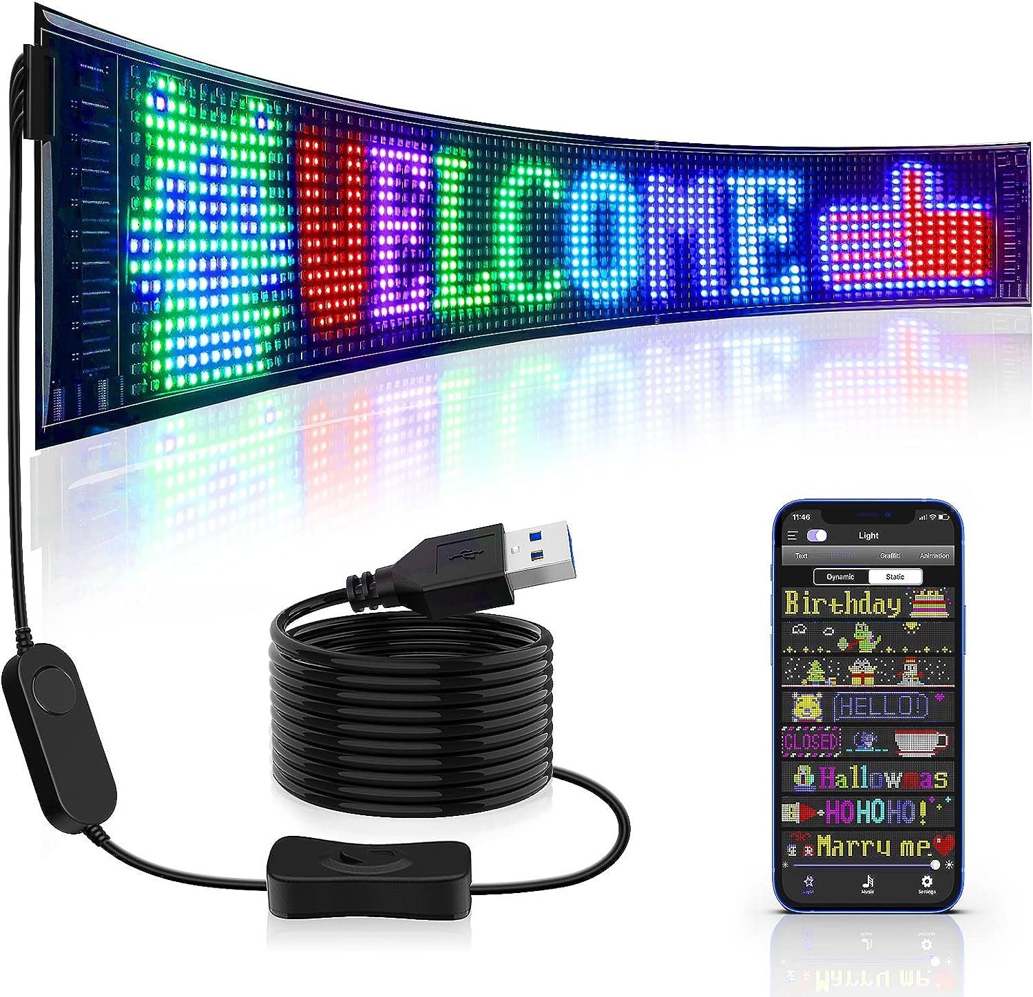 VIVIHEYDAY Hinweisschild Flexible USB RGB LED Anzeige Board, (Bluetooth Smart App RGB LED Laufschrift Programmierbar Sign, für Car, Shop, Bar, Graffiti, Text, Animation Anzeige)