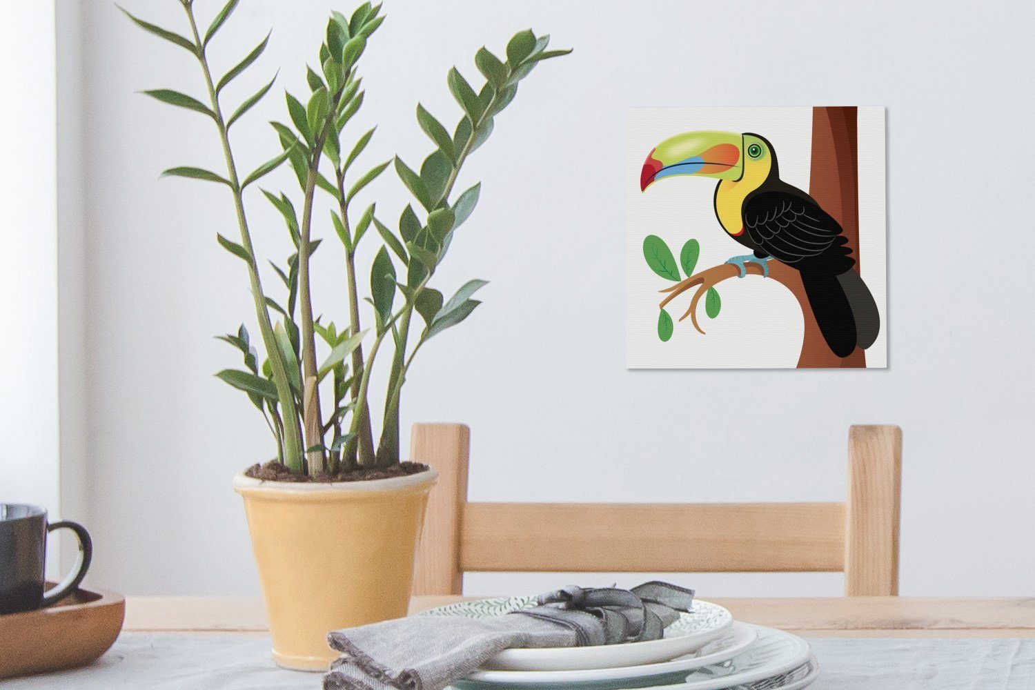 Bilder einem Wohnzimmer (1 St), von Schlafzimmer Leinwand für bunten Vektor-Illustration Tukan, OneMillionCanvasses® Leinwandbild Eine