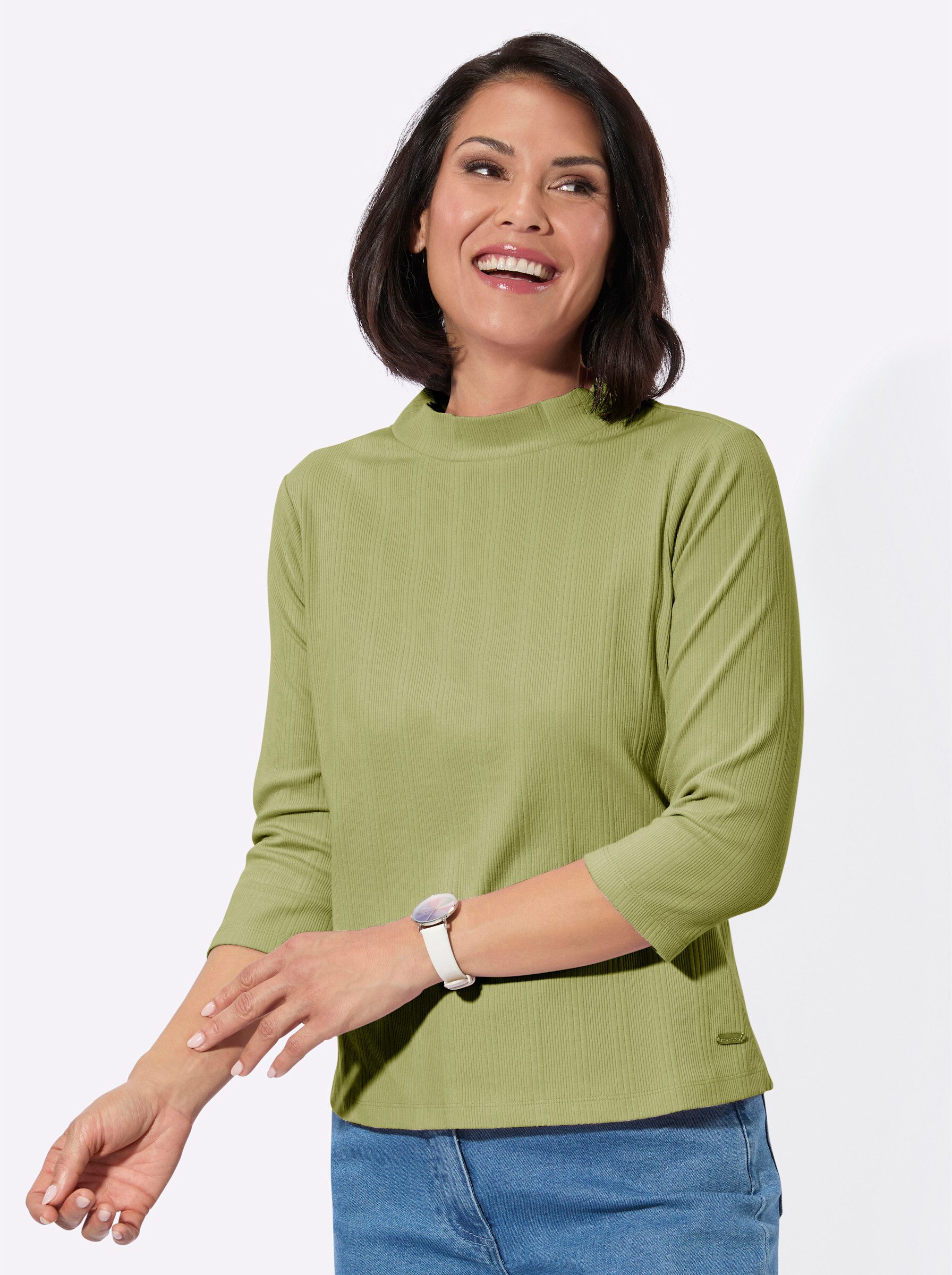 T-Shirt Stehkragen-Shirt 3/4-Arm