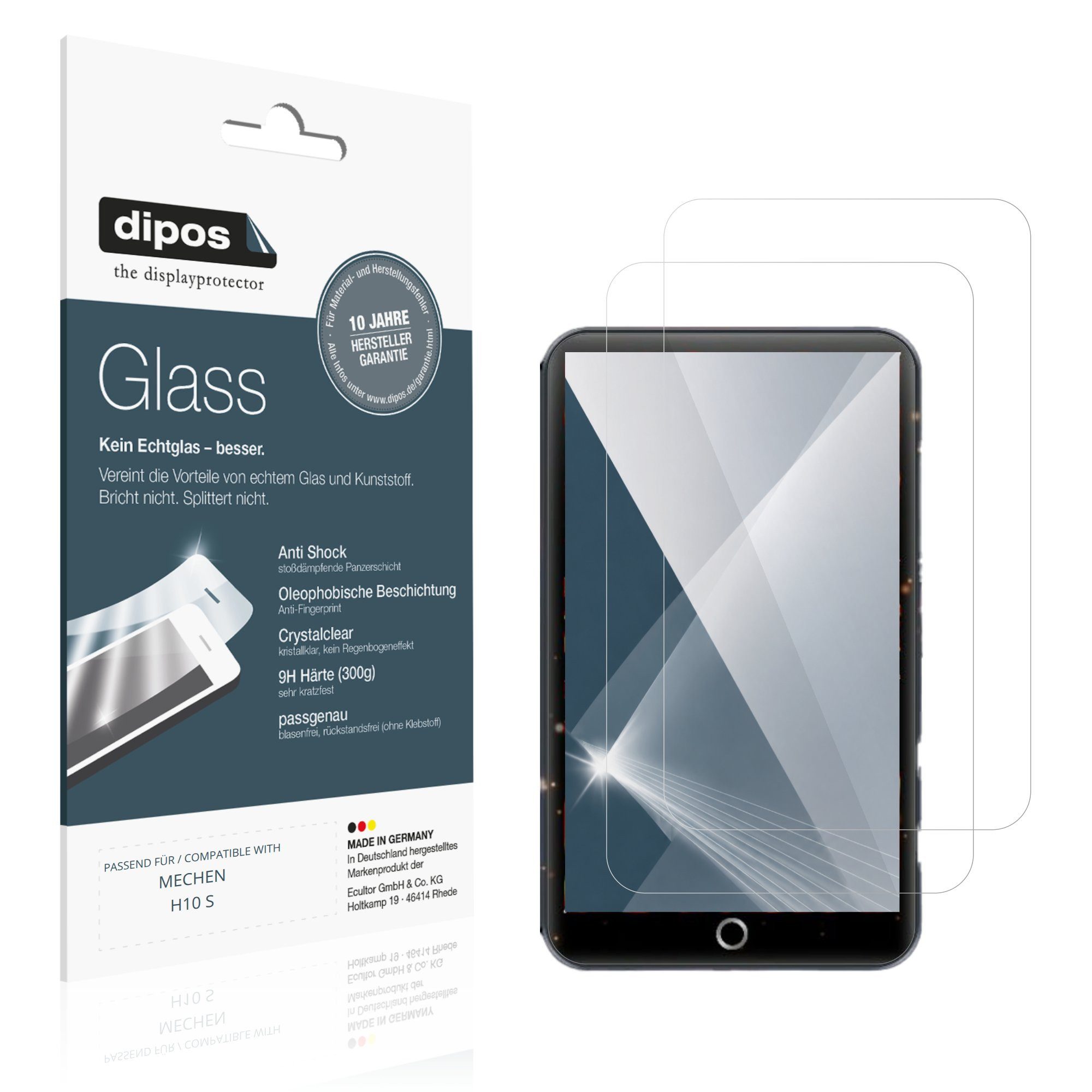 dipos Displayschutzfolie Schutzfolie für MECHEN H10 S, 2 Stück, Displayschutz Schutz Folie Made in Germany