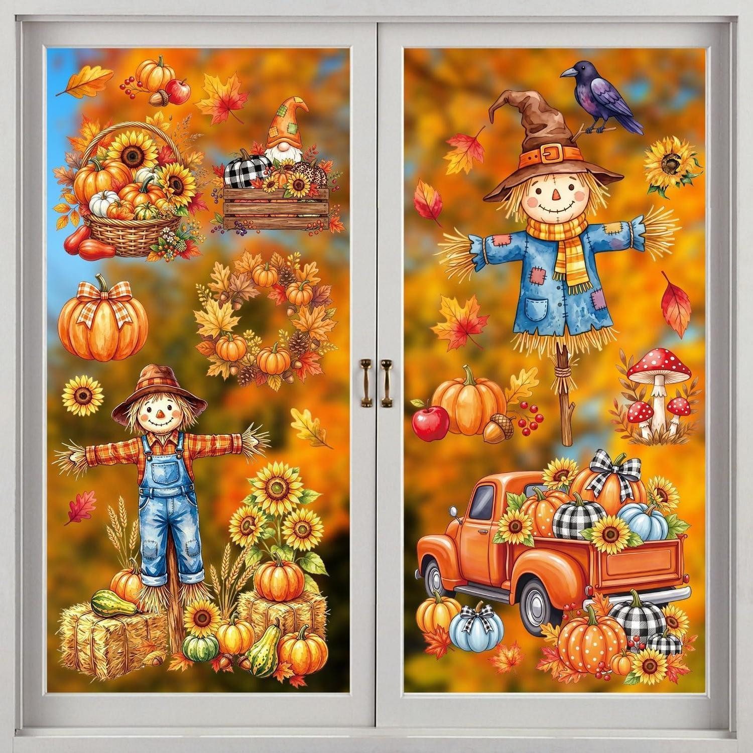 LuxusKollektion Fensterbild Herbst Fensterbilder Vogelscheuche 9 Stück 20x30cm