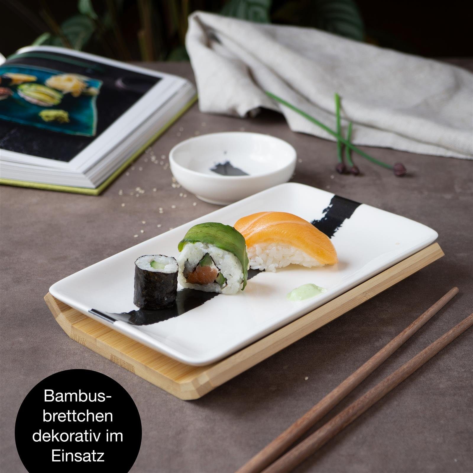 Moritz & Moritz Tafelservice Sushi Set 10tlg Pinselstrich Schwarz (8-tlg), 2 Personen, Geschirrset für 2 Personen – Bild 5 von 5