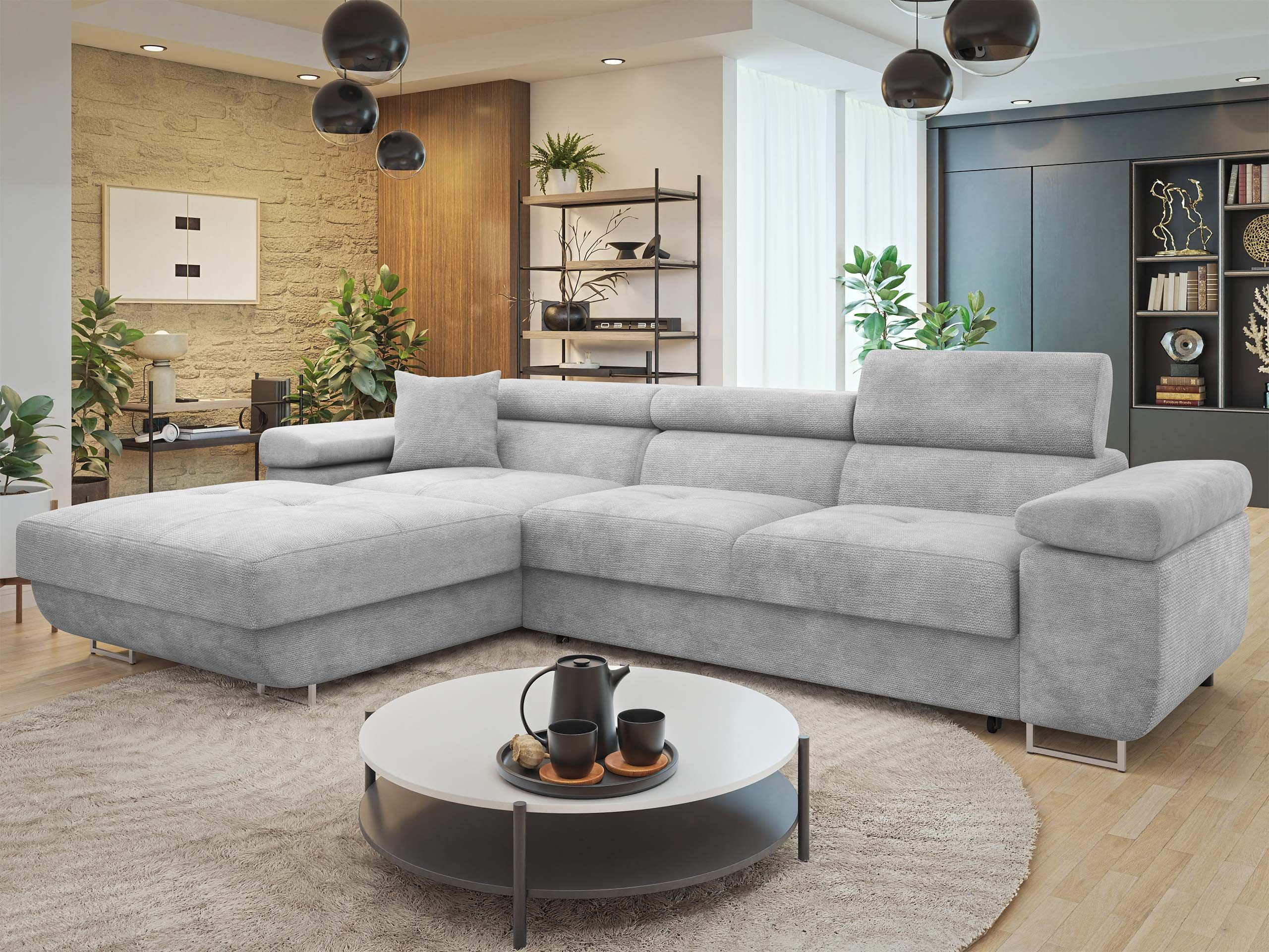 MIRJAN24 Ecksofa Torezio Mini, mit Bettkasten und Schlaffunktion, Einstellbare Kopfstützen, 280x170x70-90 cm