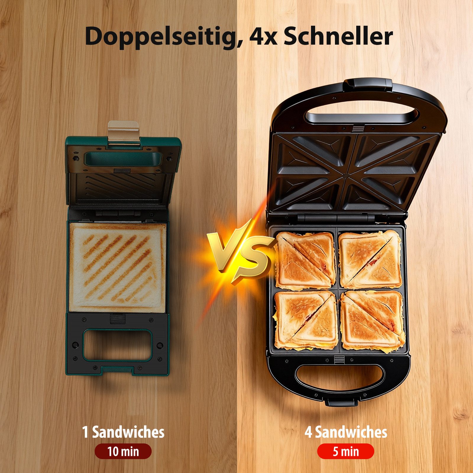 Taylor Swoden 3-in-1-Sandwichmaker Bruno - Waffeleisen Backblech für 4 Sandwiches, 180° Wendung, BPA-frei, 1200,00 W, Schnelles Garen, Einfache Verwendung, einfache Reinigung
