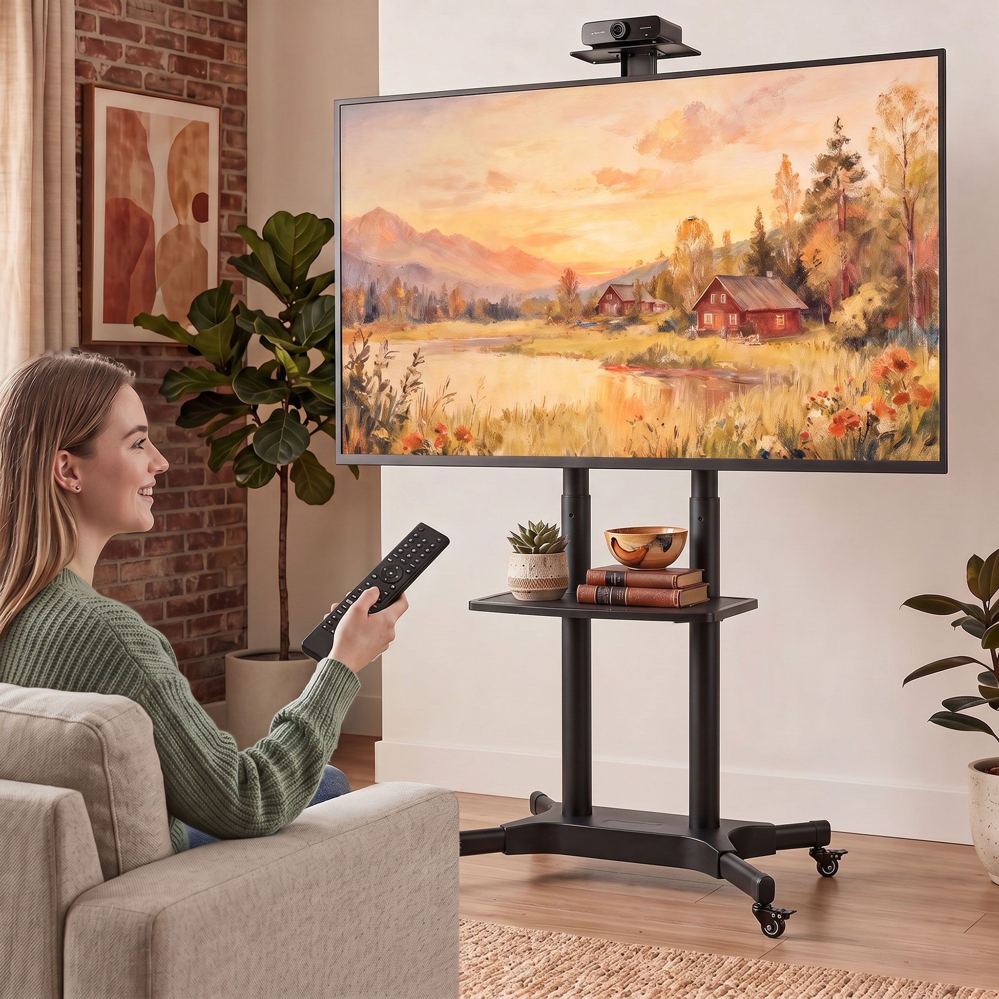 HOMCOM TV-Ständer Kameraablage und Medienablage, (bis 75 Zoll, Set, 1-tlg., 1-tlg., Höhenverstellbar, Rollen mit Feststeller)