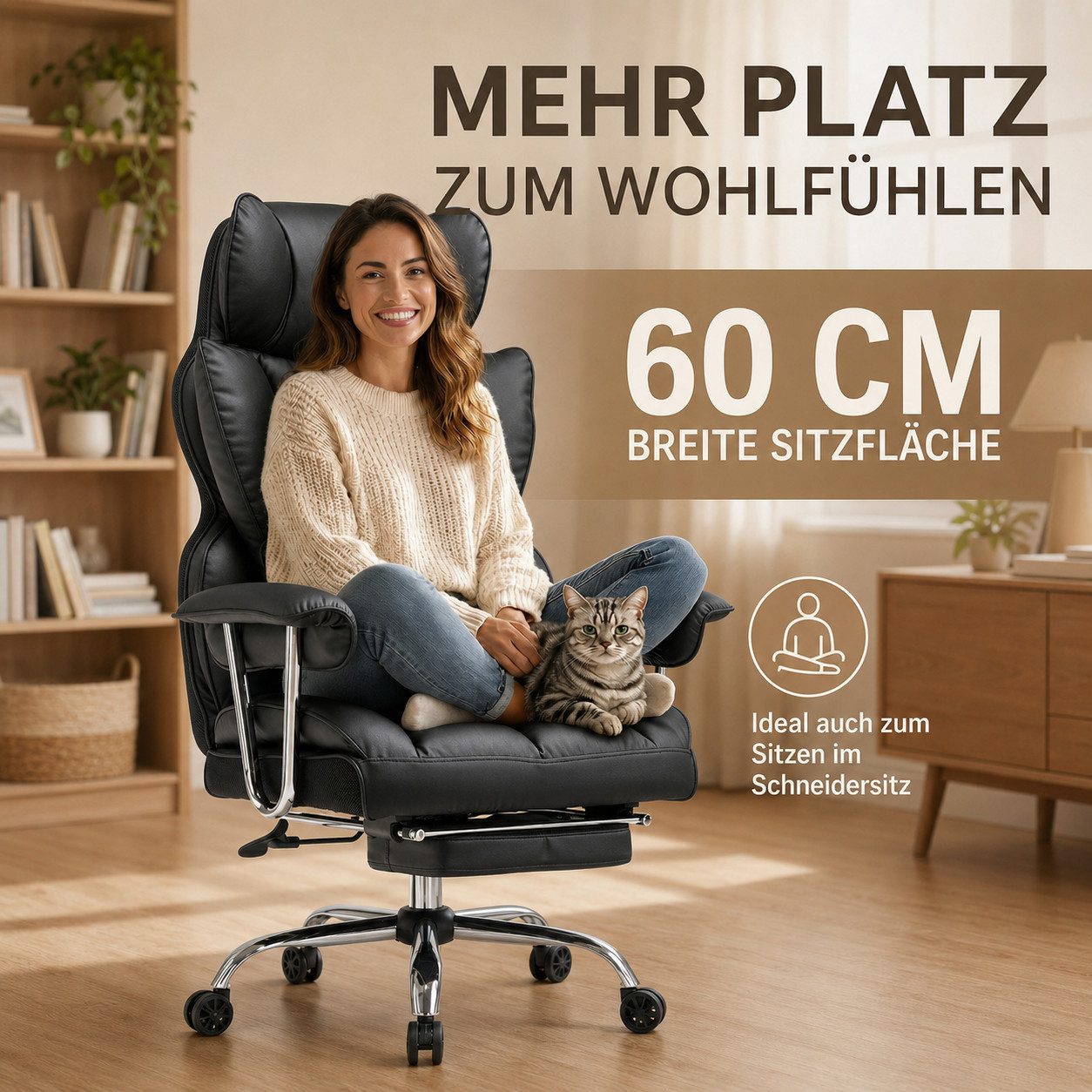 EFOMAO Chefsessel Ergonomischer Executive, PU-Kunstleder Bürodrehstuhl, Hochlehnen mit Fußstütze & Lordosenstütze