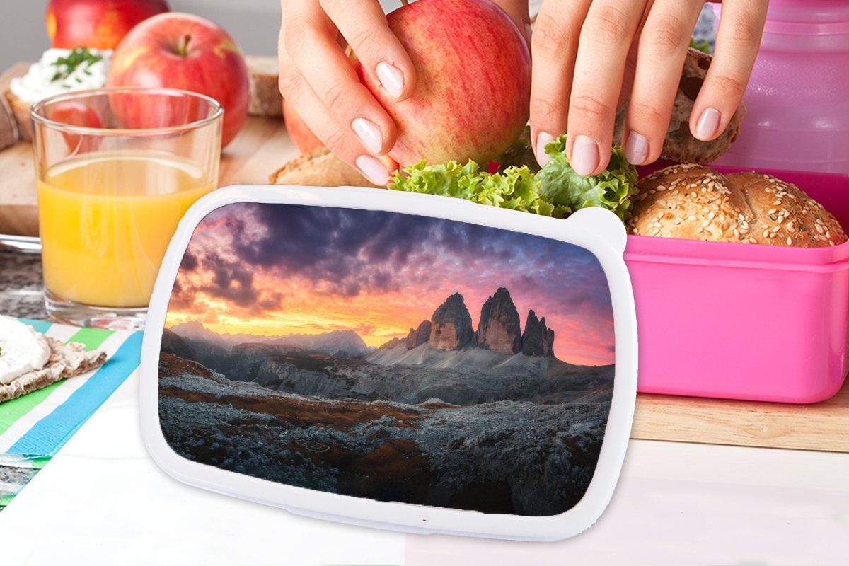 - Landschaft, Lunchbox Erwachsene, (2-tlg), Kinder, - rosa für Sonnenuntergang - Brotbox Snackbox, Kunststoff Brotdose MuchoWow Felsen Kunststoff, Berg Mädchen,