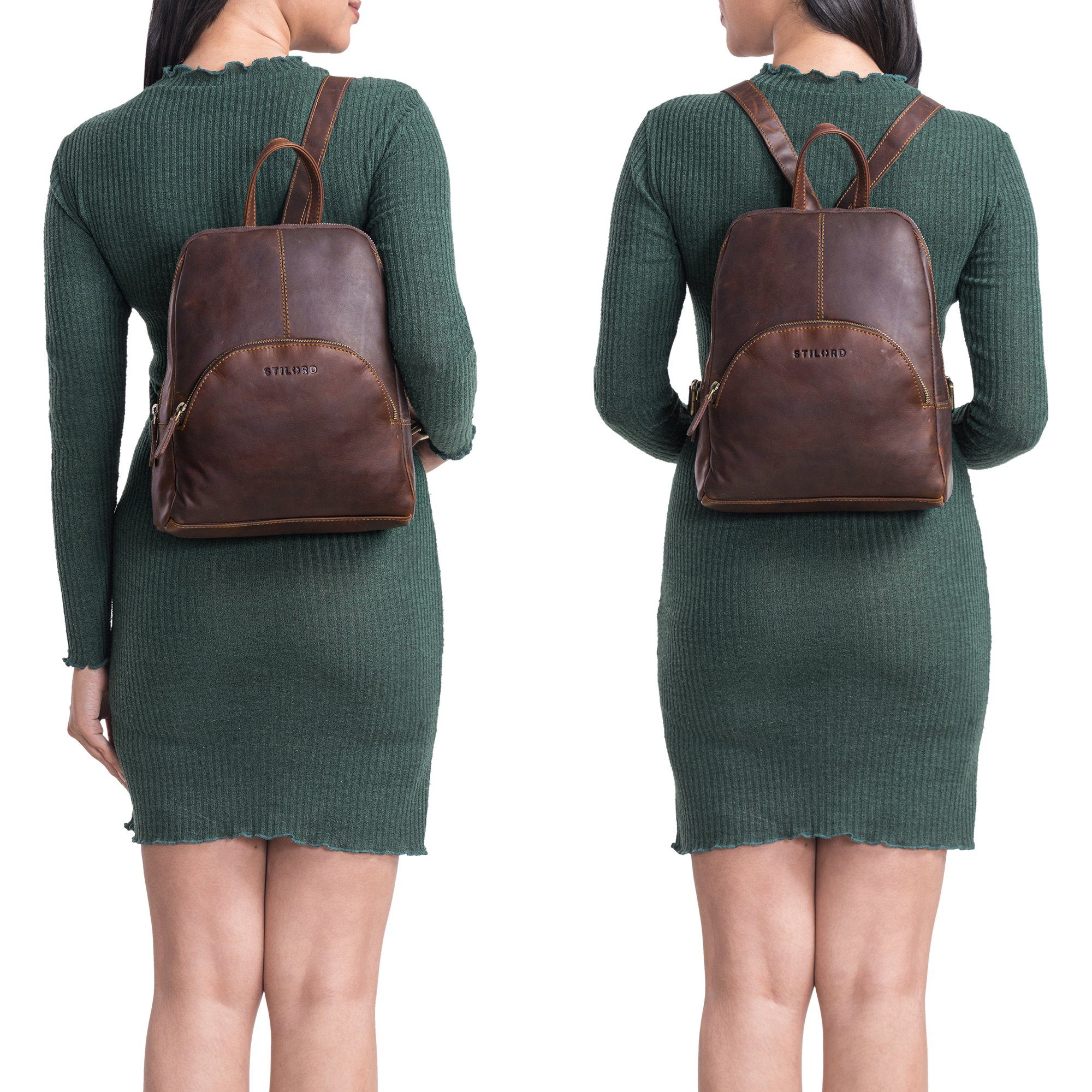STILORD Cityrucksack "Josephine" Lederrucksack Damen Klein Echt-Leder mit vielen Fächern