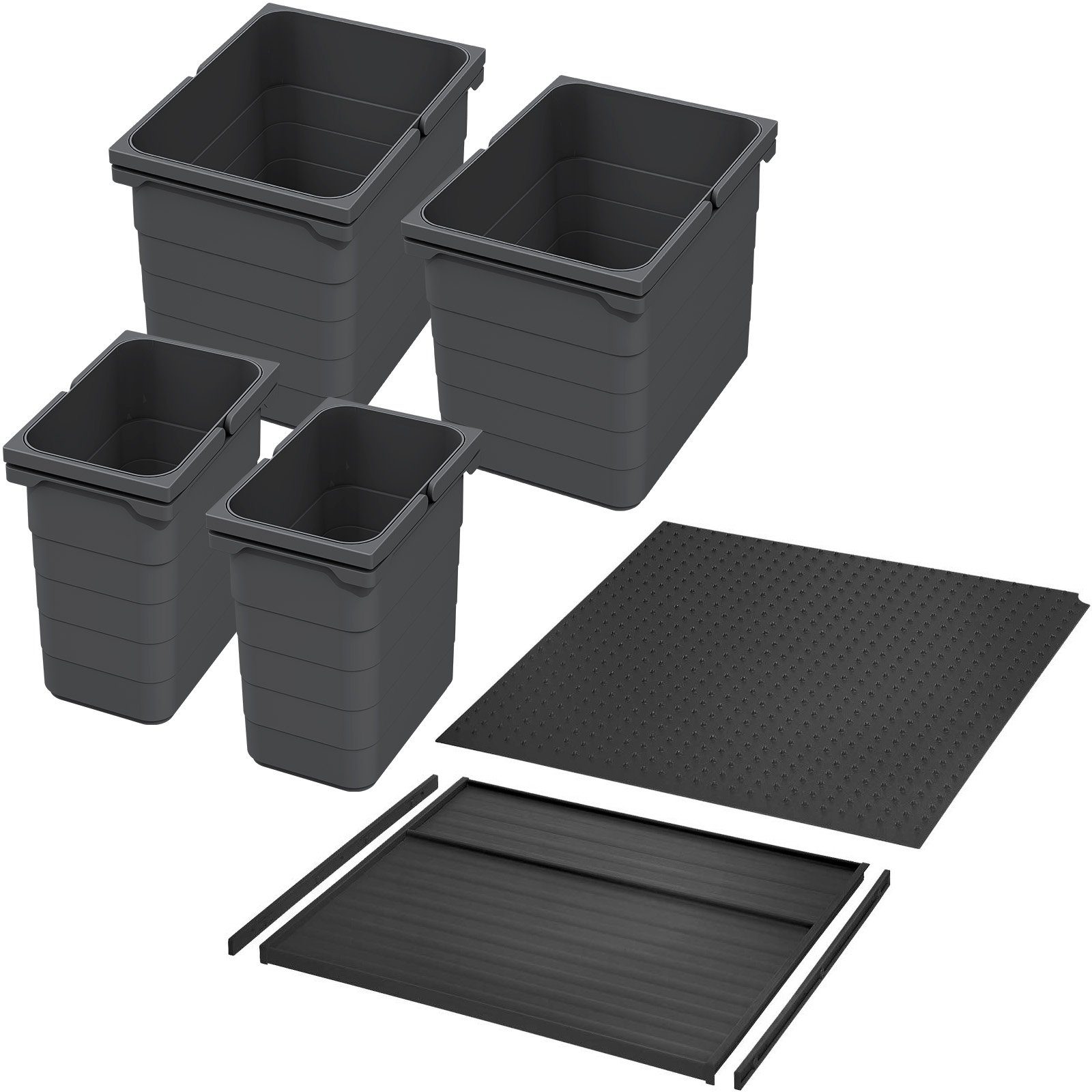 SO-TECH® Mülltrennsystem eins2vier KB 600 mm, Seitenstärke 16 mm Höhe 250 mm, 2x 7L, 2x 15L, 1x 60er Bodenplatte, 1x 60er Deckelplatte für Tandembox | Mülltrennsysteme