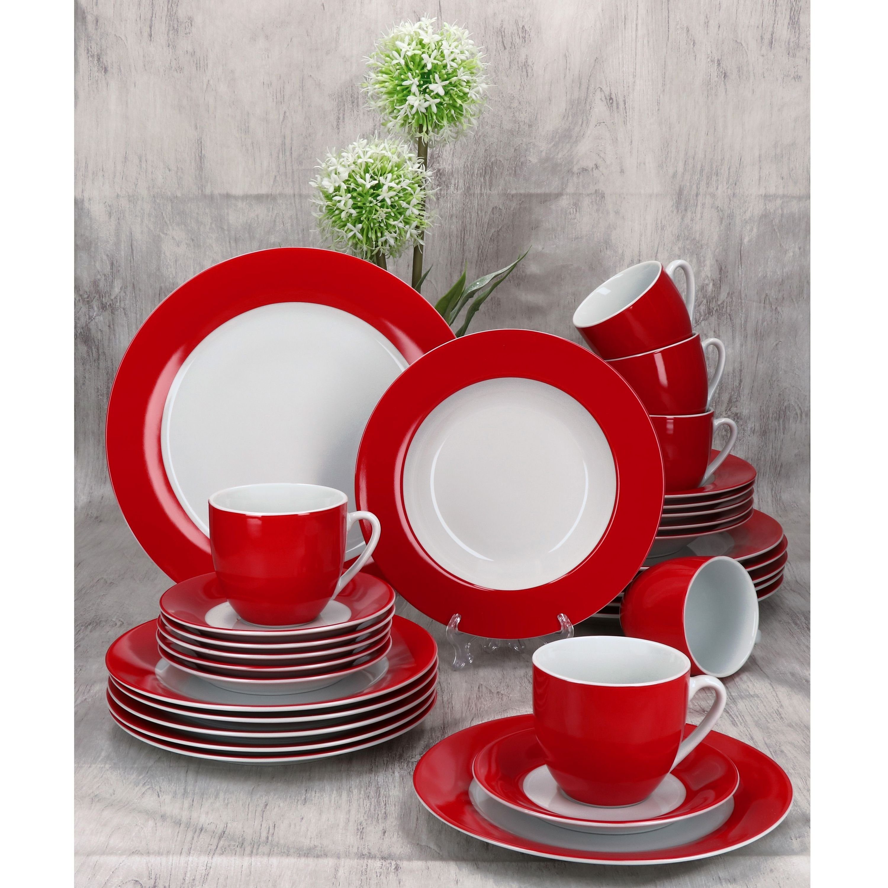 MamboCat Kombiservice 30tlg Kombiservice Variant Rot Porzellan 6 Personen, Porzellan