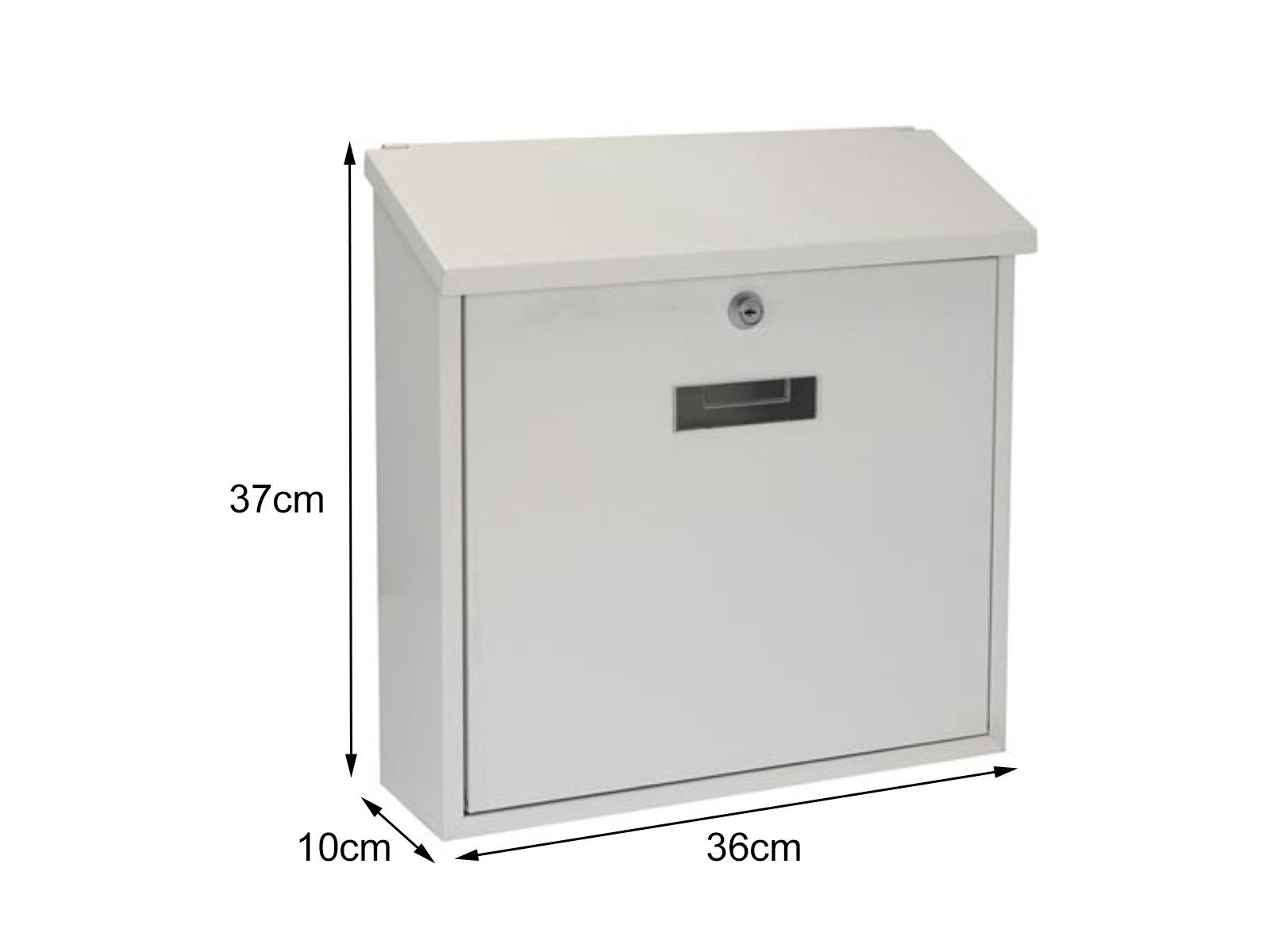 PEREL Briefkasten, in Weiß großer Stahl Post-Box Kasten mit Namensschild & 4 Schlüsseln