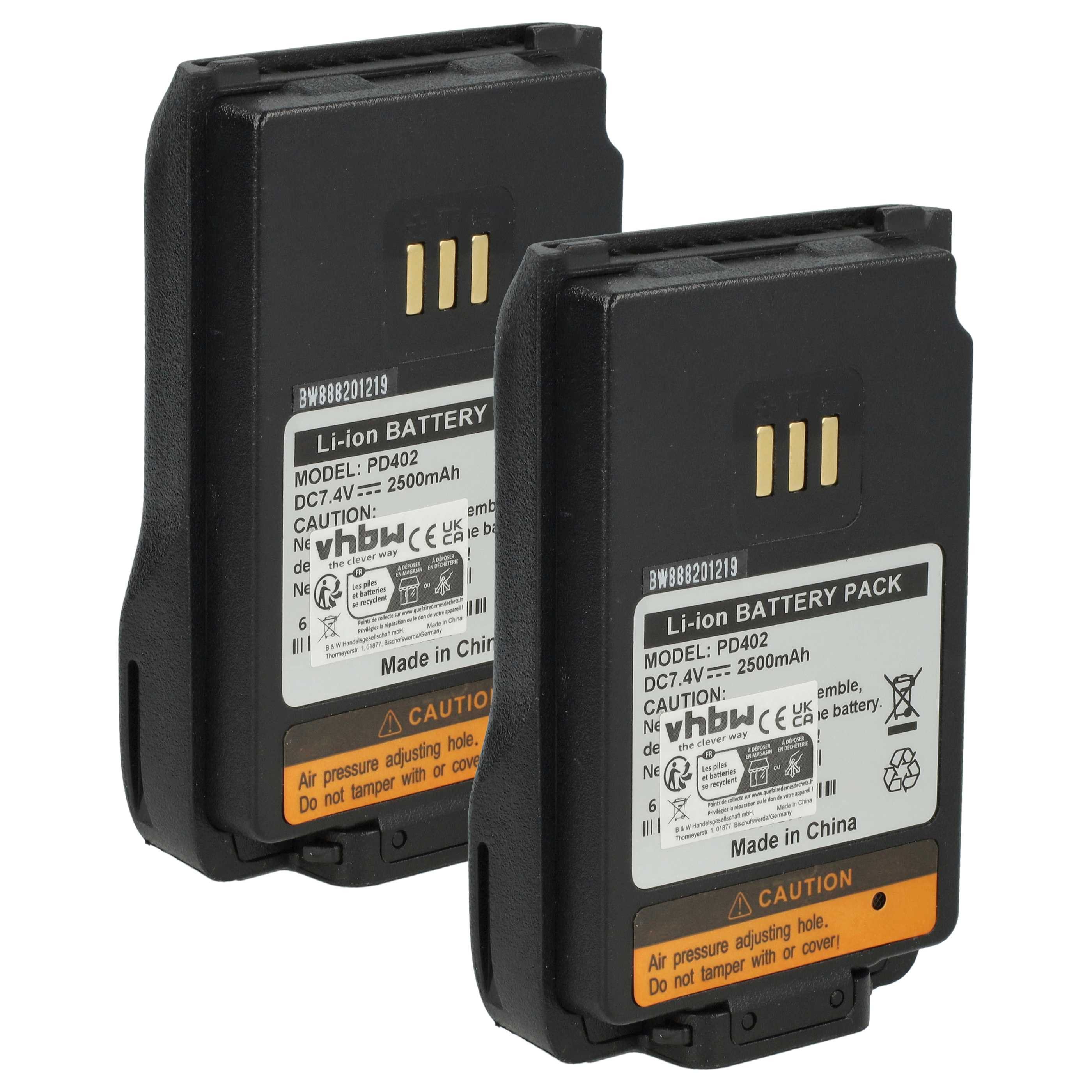 vhbw Akku passend für Hytera PD682, PD662, PD665, PD662G, PD666, PD680 Akku Akku Li-Ion 2500 mAh (7,2 V, 2 St), Leistungsfähige Austausch-Akkus für Ihr Funkgerät, Walkie-Talkie