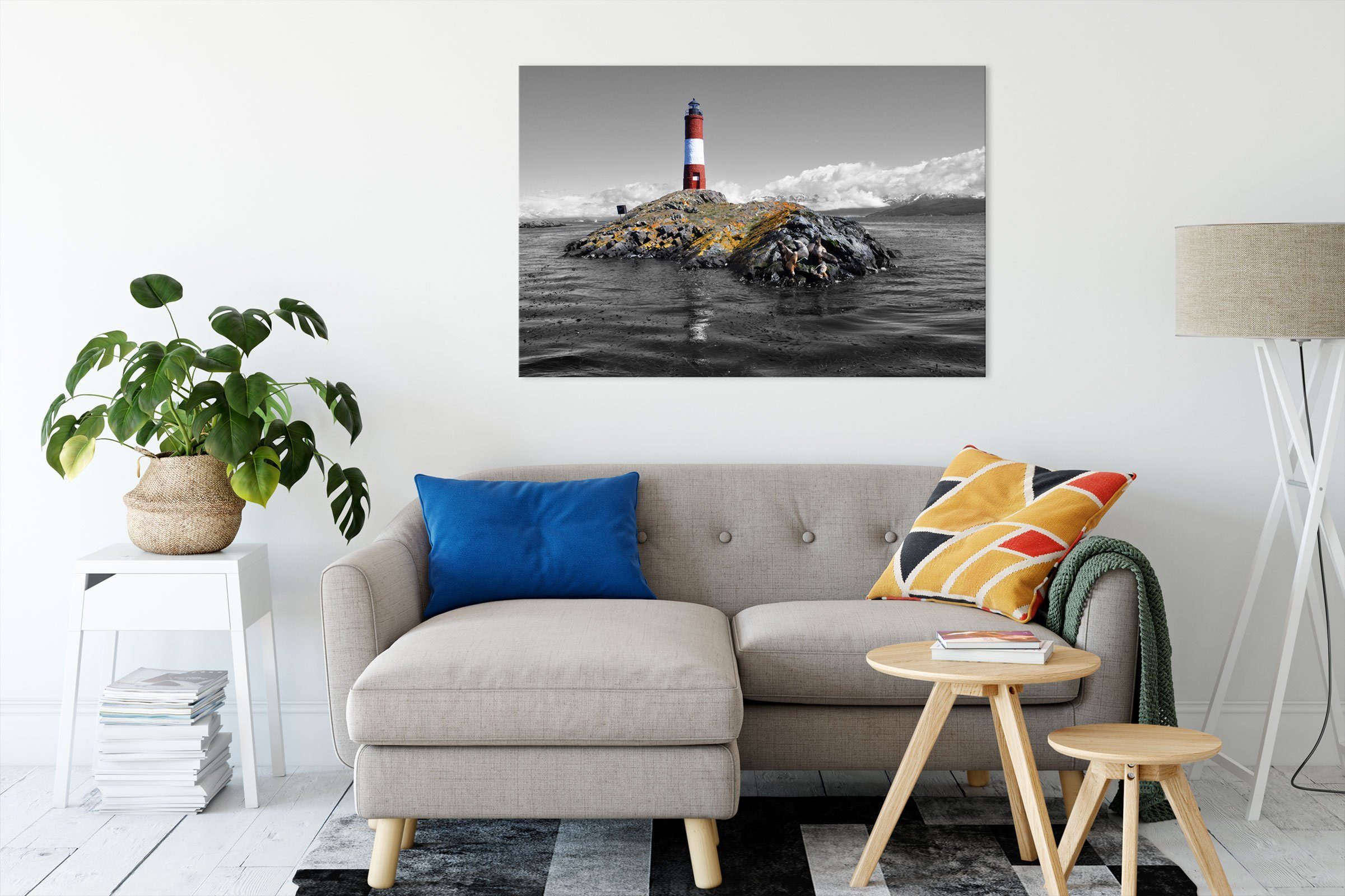 mit bespannt, Leuchtturm fertig (1 Pixxprint mit inkl. Leinwandbild Leinwandbild Leuchtturm Robben, Zackenaufhänger Robben St),