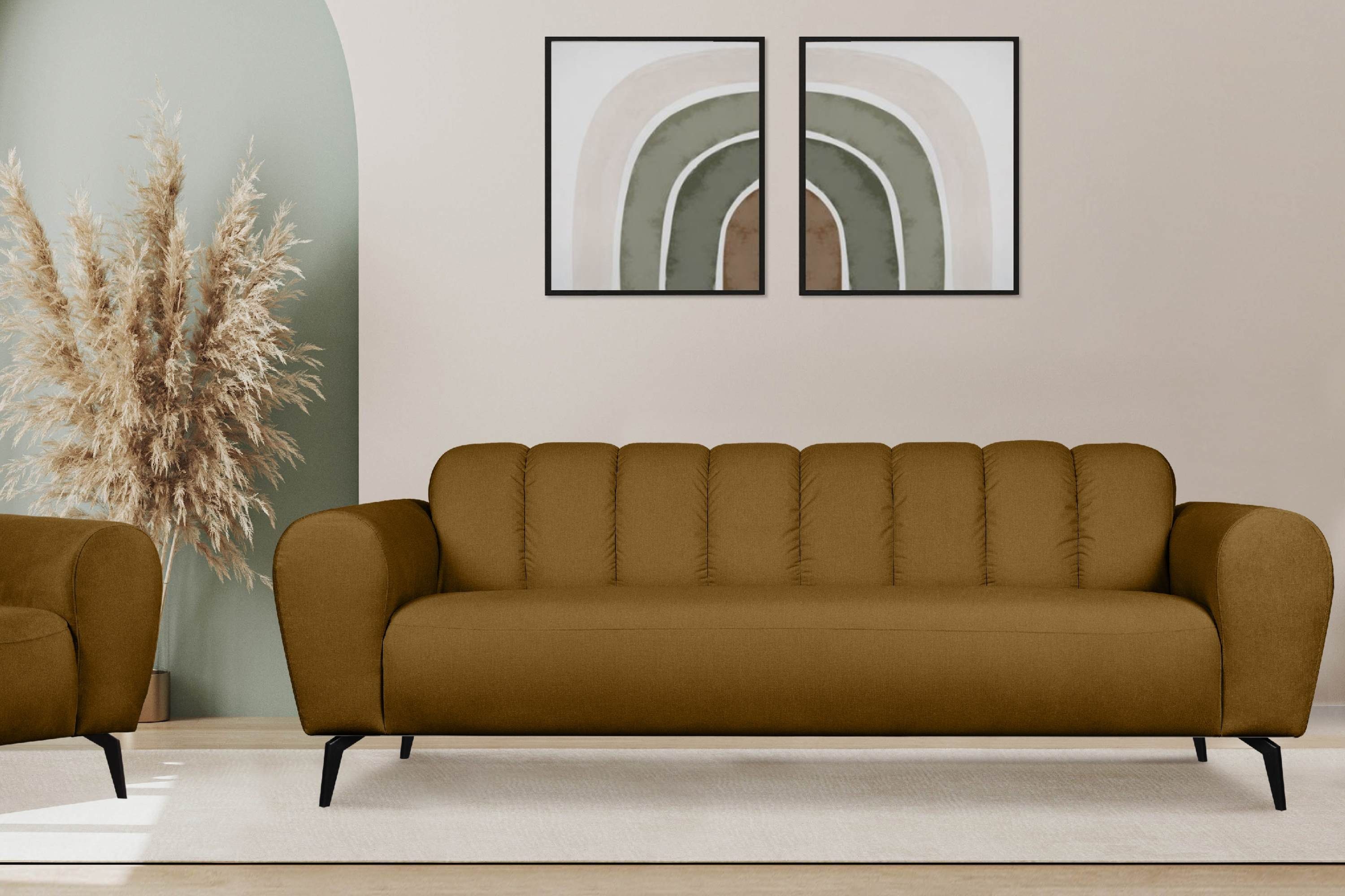 gelb | Sitzer, mit 3 Eigenschaften Gewebe Design, RUBERO Sofa Konsimo wasserabweisenden Sofa modernes gelb