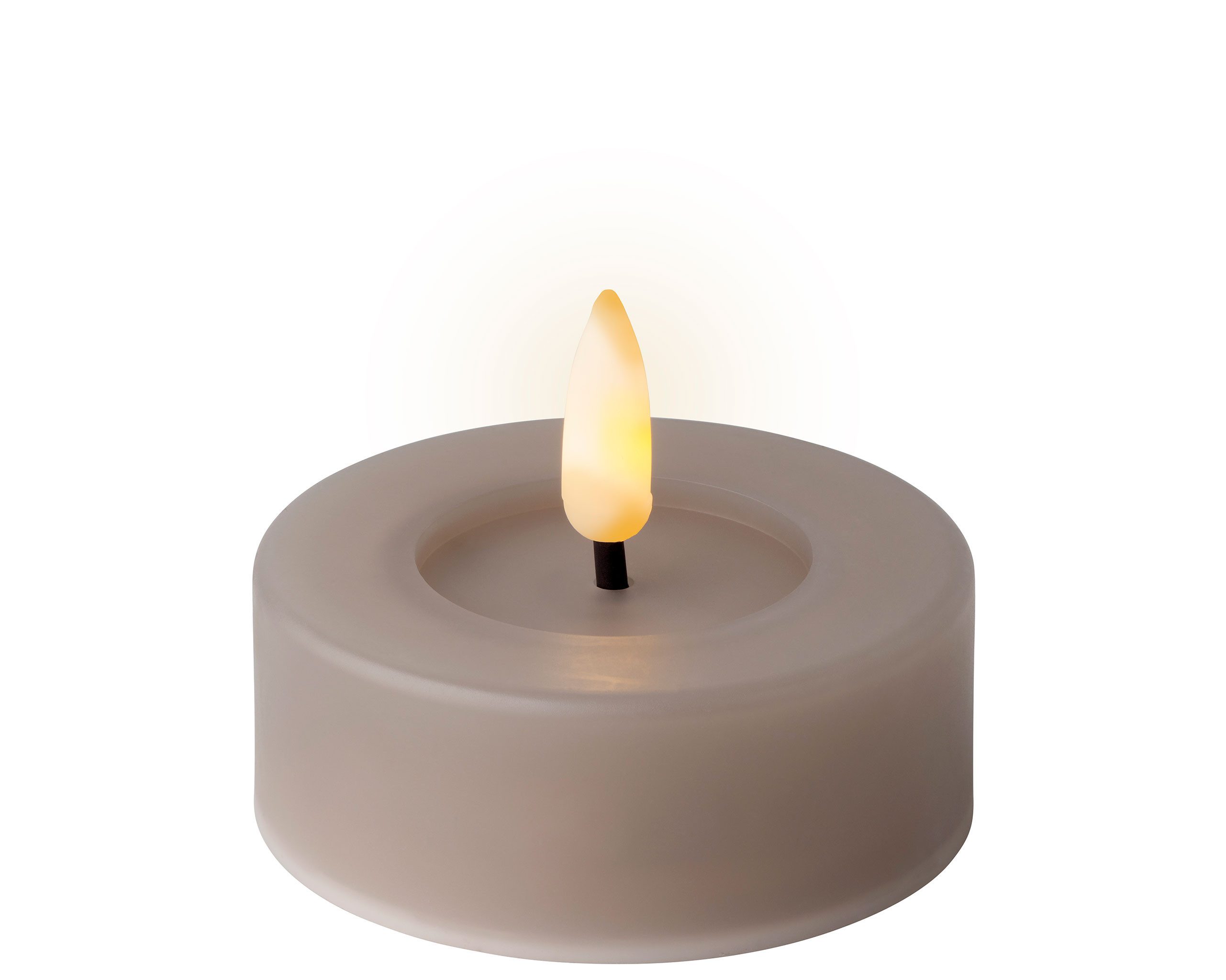 Lumineo LED-Kerze, LED Teelichter mit Timer Outdoor 6,5x5cm Grau / Warmweiß günstig online kaufen