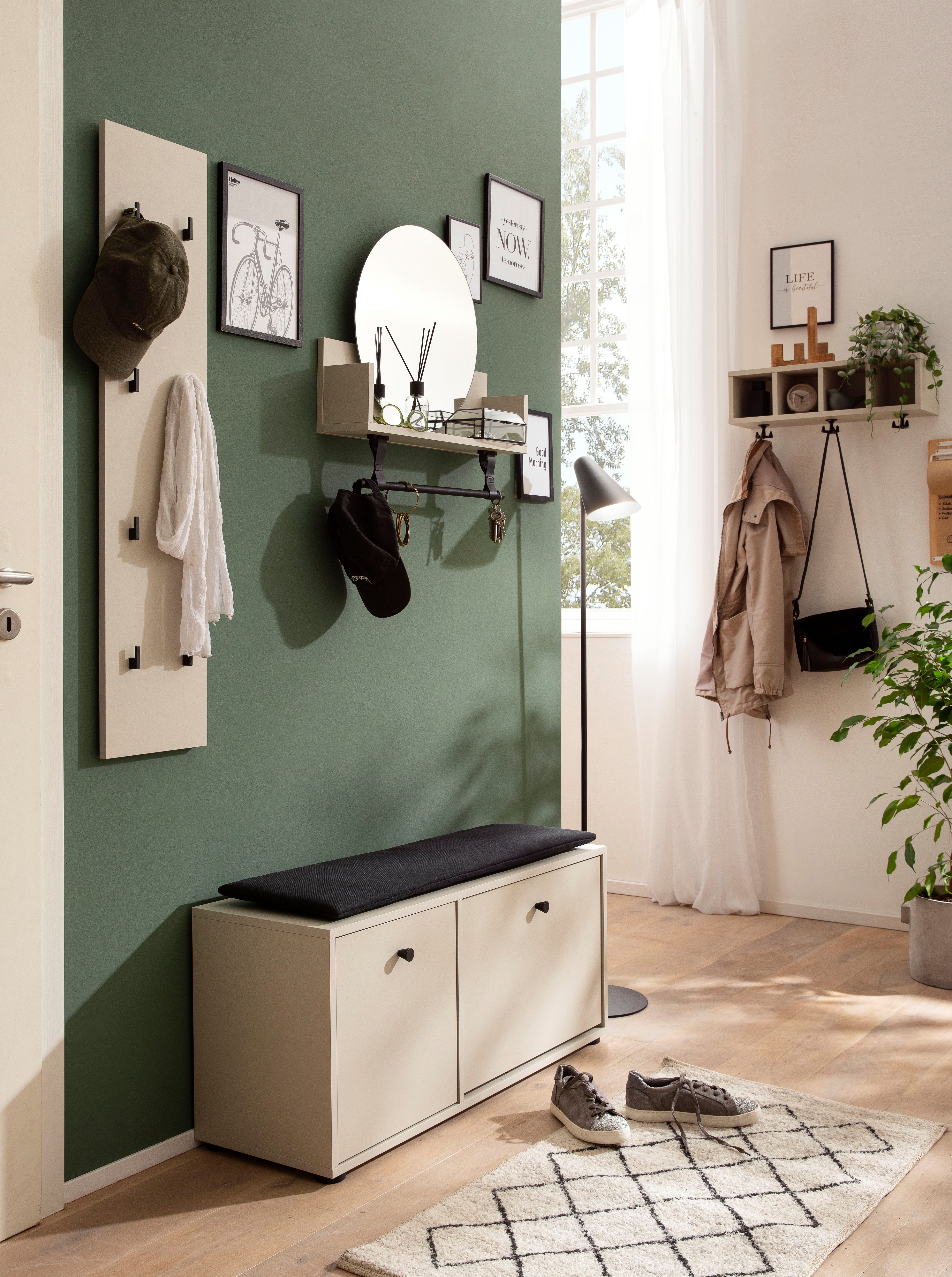 Schildmeyer Wandregal Lovund, Breite 59 cm, 4 offene Fächer, 3 Kleiderhaken