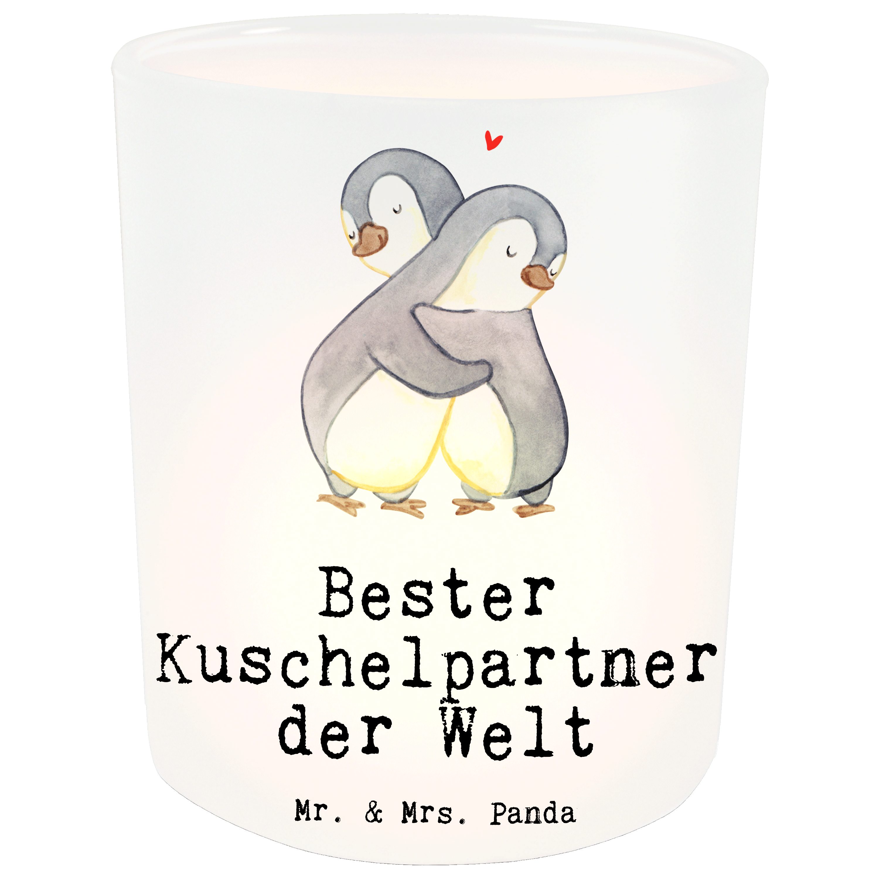 Mr. & Mrs. Panda Windlicht Pinguin Bester Kuschelpartner der Welt - Transparent - Geschenk, Freu (1 St)