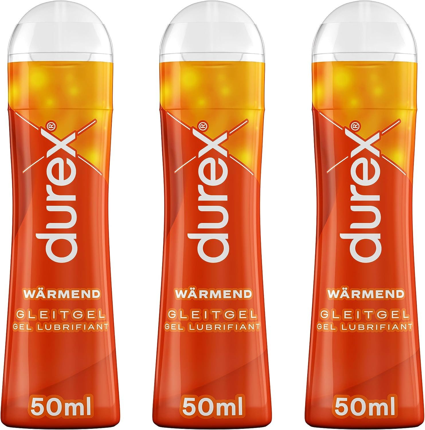durex Gleitgel Play Wärmend (3 x 50ml), Spar-Pack, 3-tlg., in der praktischen Dosierflasche