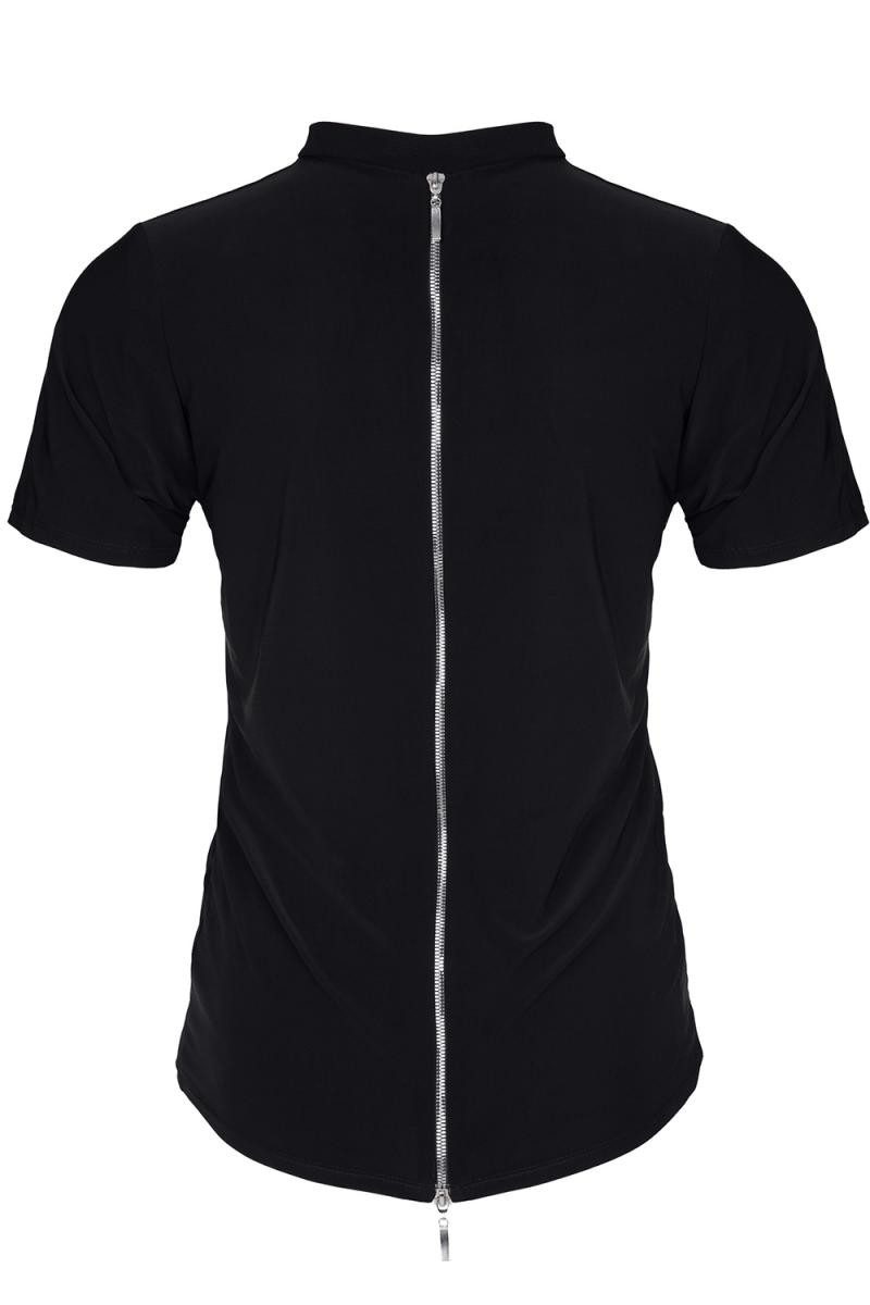 Regnes Fetish Planet T-Shirt Herren T-Shirt schwarz mit dekorativem 2-Wege-Reißverschluss auf der R