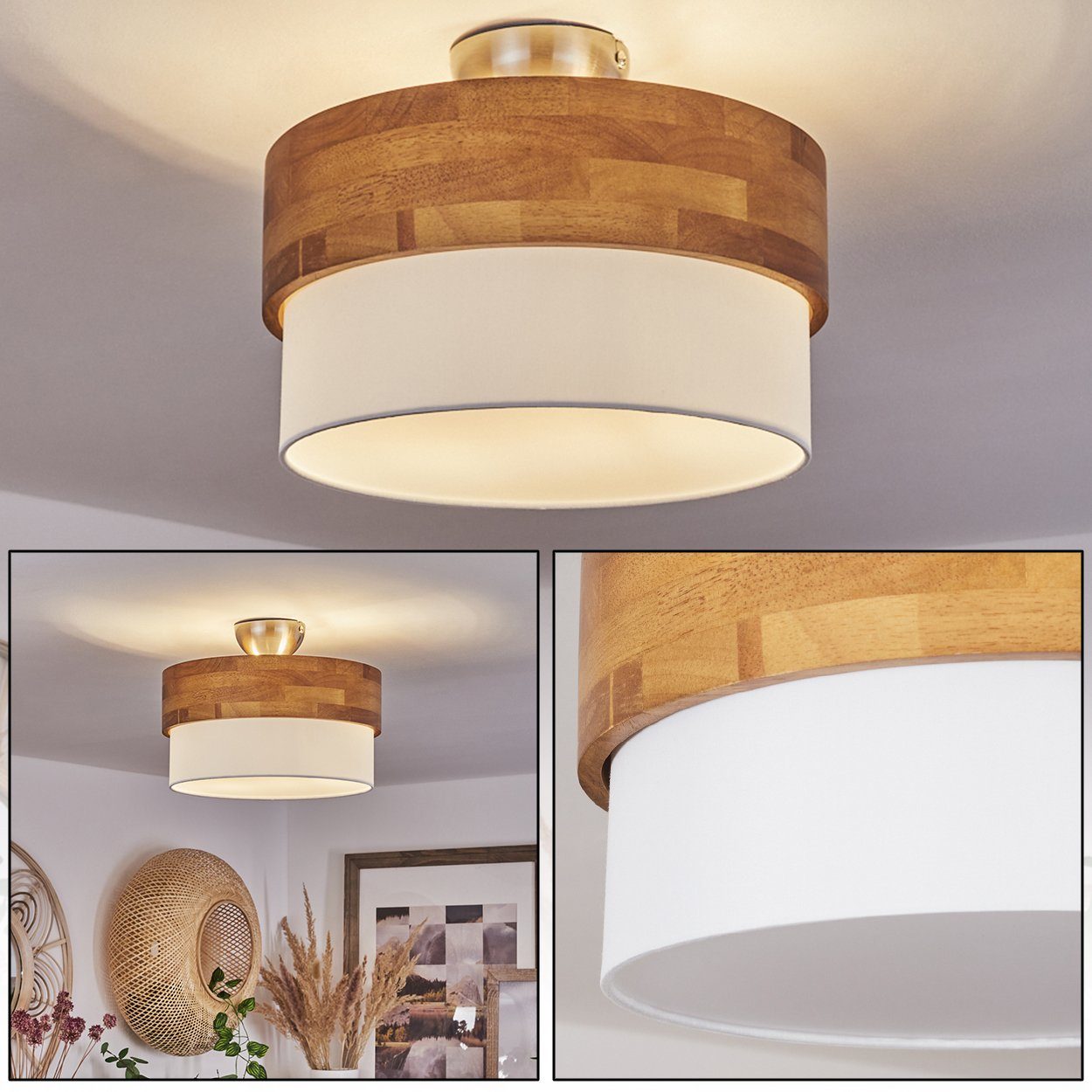 hofstein Deckenleuchte »Campitello« Deckenlampe aus Metall/Holz/Stoff, günstig online kaufen