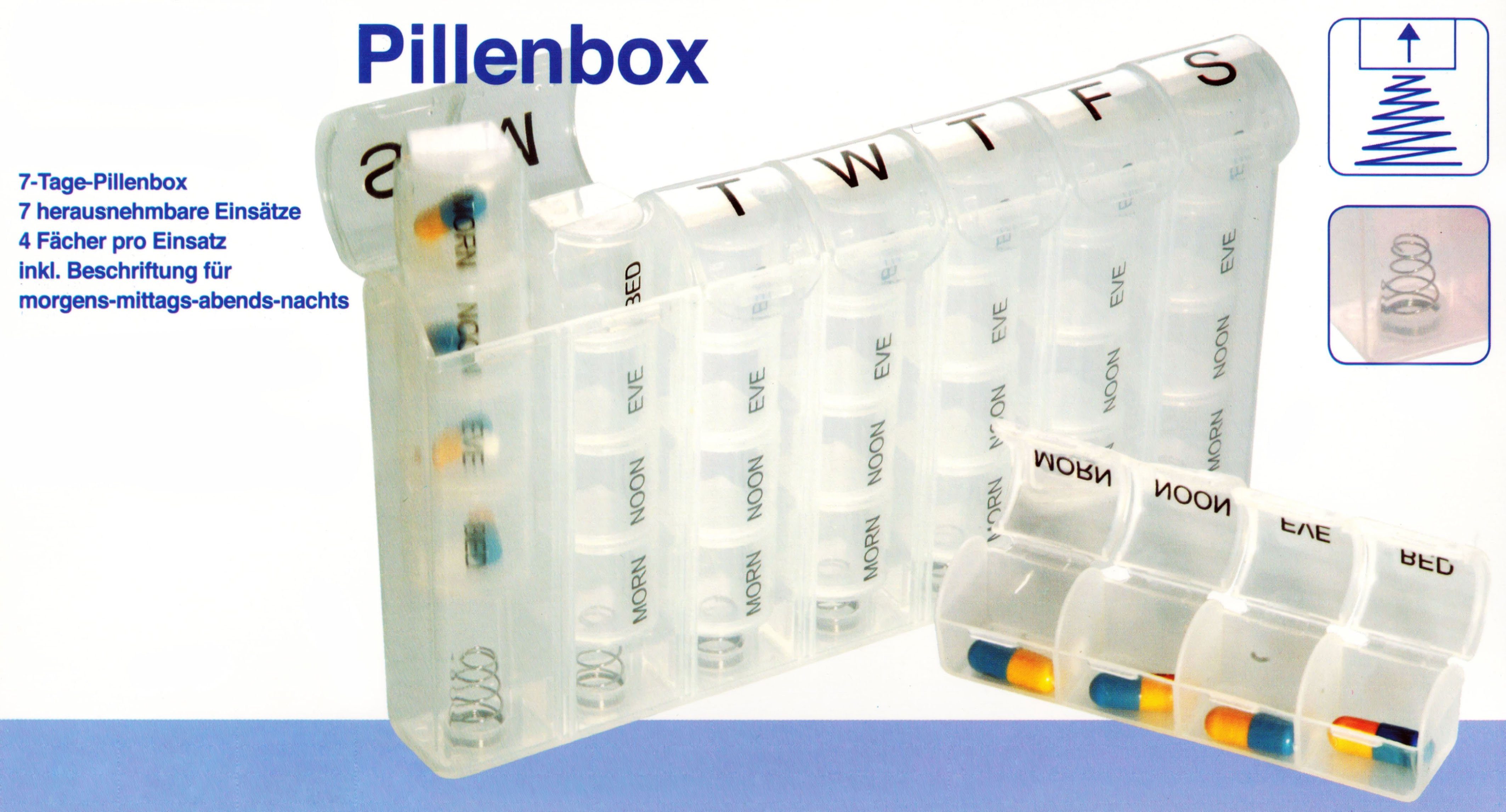 COMFORT AID Pillendose 7 Tage PILLENBOX Pillendose Tablettenbox  Medikamentenbox Pillen Dose Box 95 (Weiss)