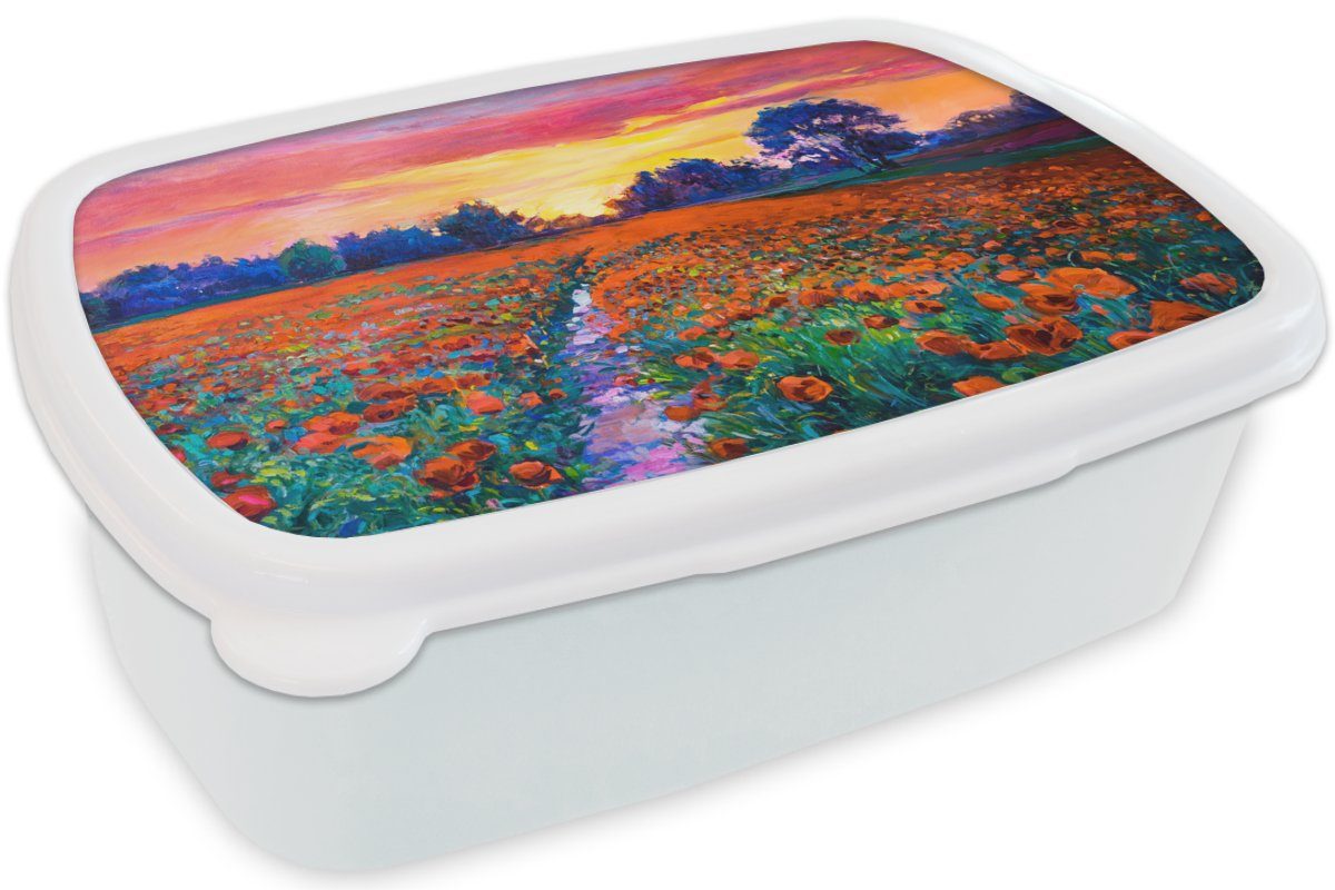 MuchoWow Lunchbox Malerei - Natur Mädchen Brotbox und Jungs für weiß für Ölfarbe, Brotdose, Blumen - Kinder - Erwachsene, Kunststoff, (2-tlg), und