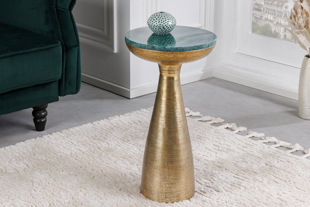 riess-ambiente Beistelltisch ELEMENTS 55cm gold / grün (Einzelartikel, 1-St), Wohnzimmer · Marmor · Metall · rund · Handarbeit · Modern Design