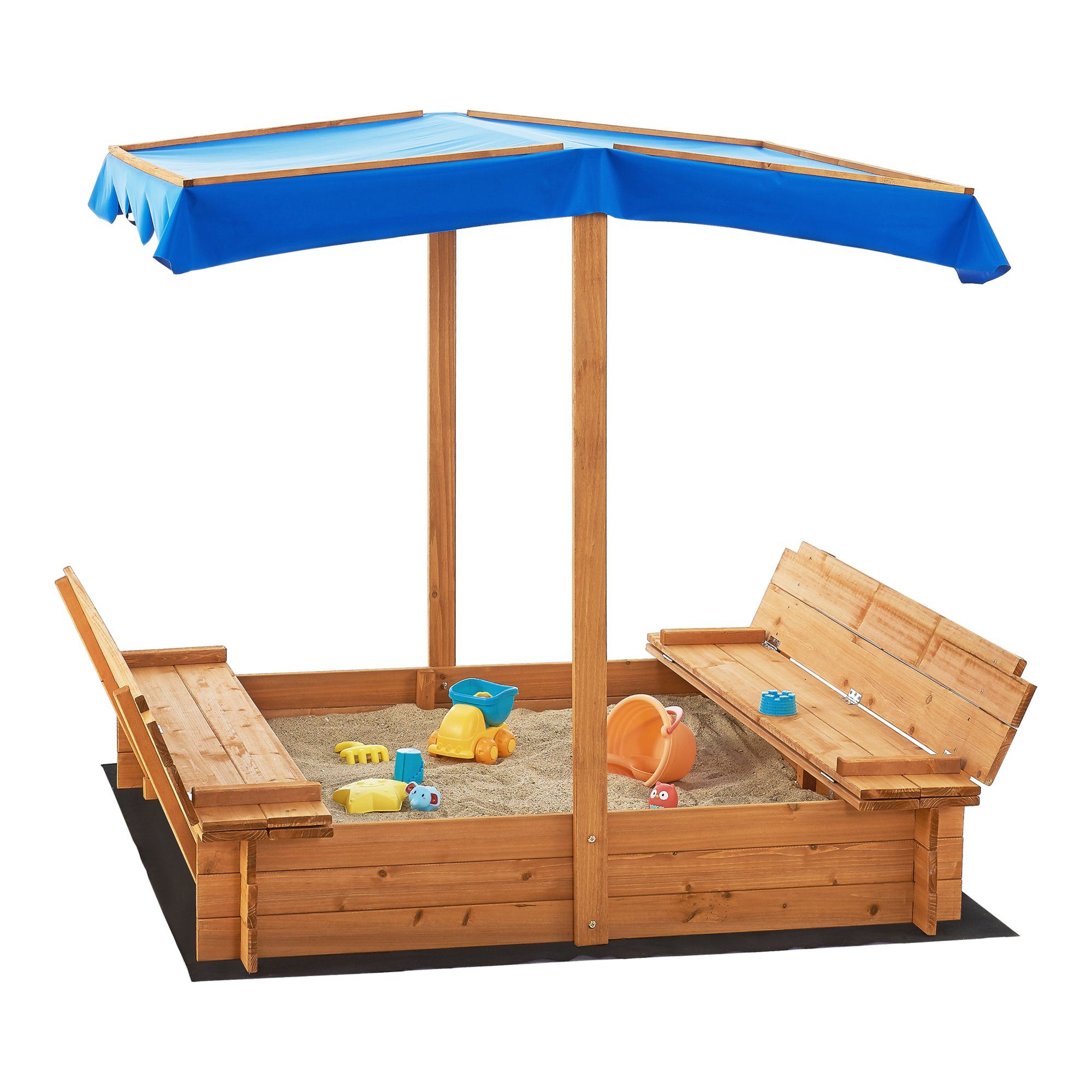 en.casa Sandkasten, »Kellenhusen« Sandkiste mit Sitzbänke Dach 120x120x120cm Tannenholz