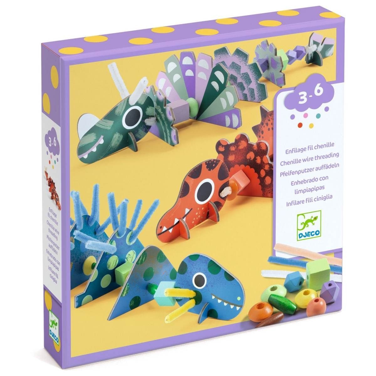 DJECO Kreativset Fädeln - Gruselige Dinos Kreativset für Kinder