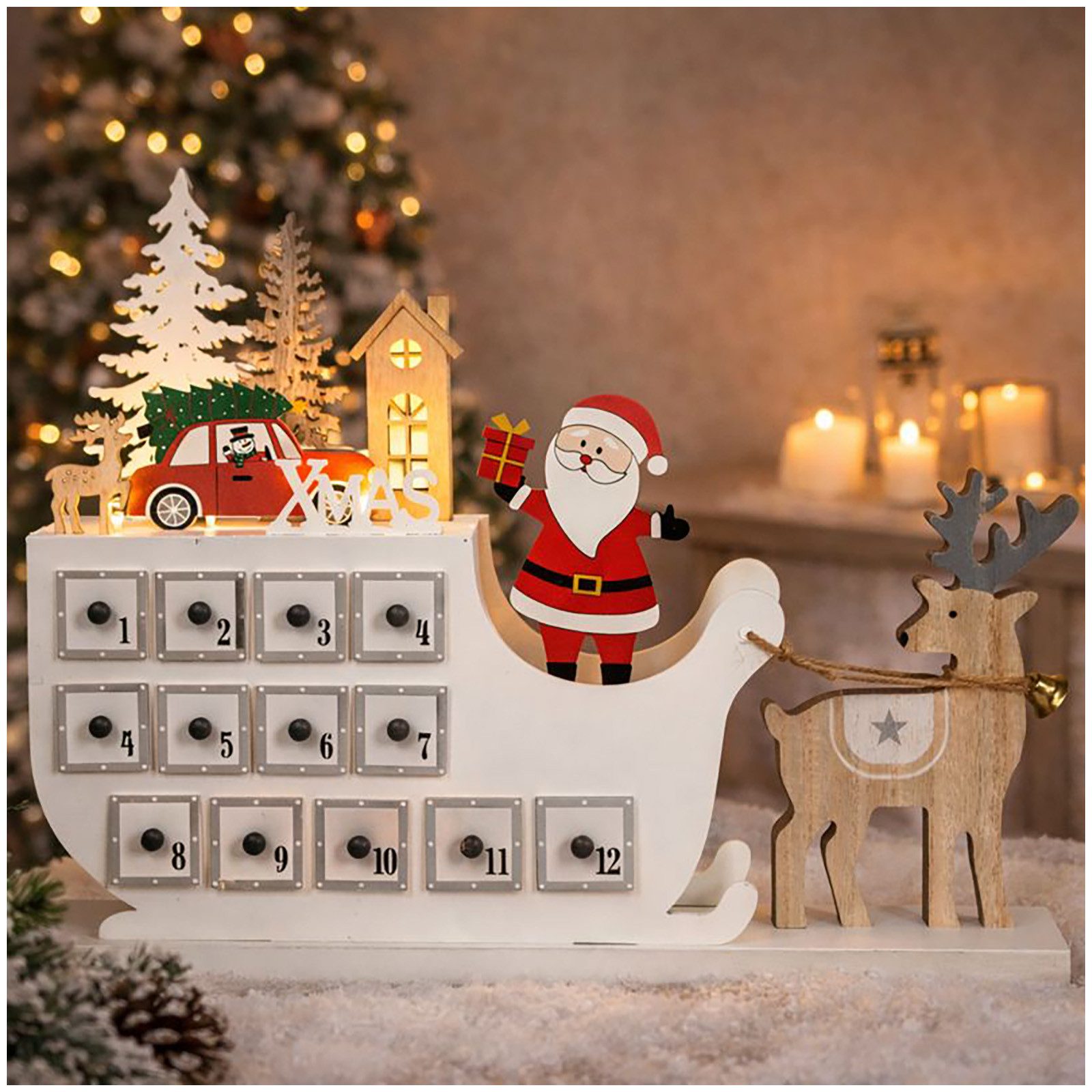 HGD Holz-Glas-Design Weihnachtsfigur Adventskalender (Stück, 1 St., 1 Kalender ohne Dekoration), Weihnachtsdeko Leuchtdeko