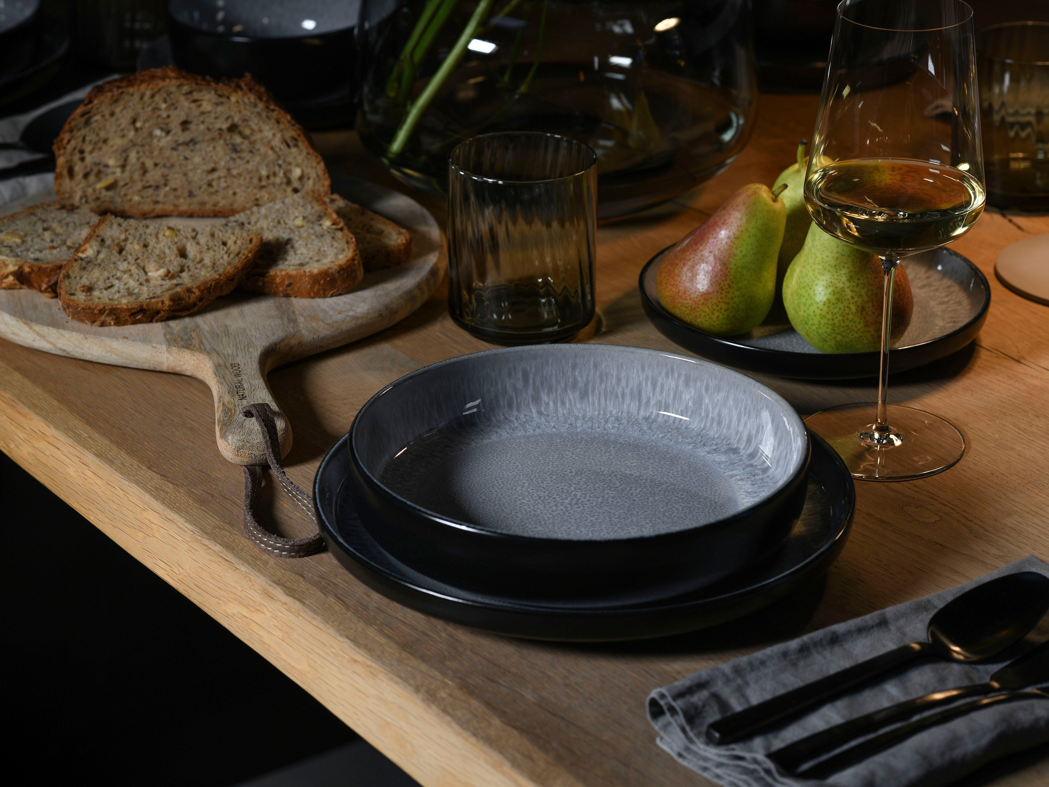 creaTable Teller-Set Nordic Fjord (12-tlg), 6 Personen, Steinzeug, Tafelservice, 6 Speiseteller Ø 26 cm, 6 Suppenteller Ø 22,5 cm – Bild 3 von 5