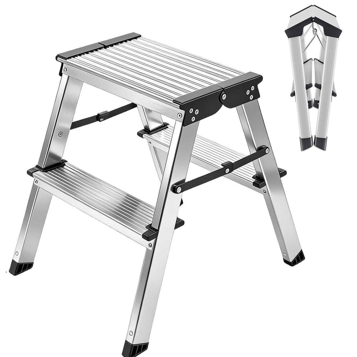 SURFOU Trittleiter Leiter Zweiseitige Aluleiter Klappleiter Stufenstehleiter, Faltbar Haushaltsleiter Tragkraft bis 150 kg Belastbar Stehleiter