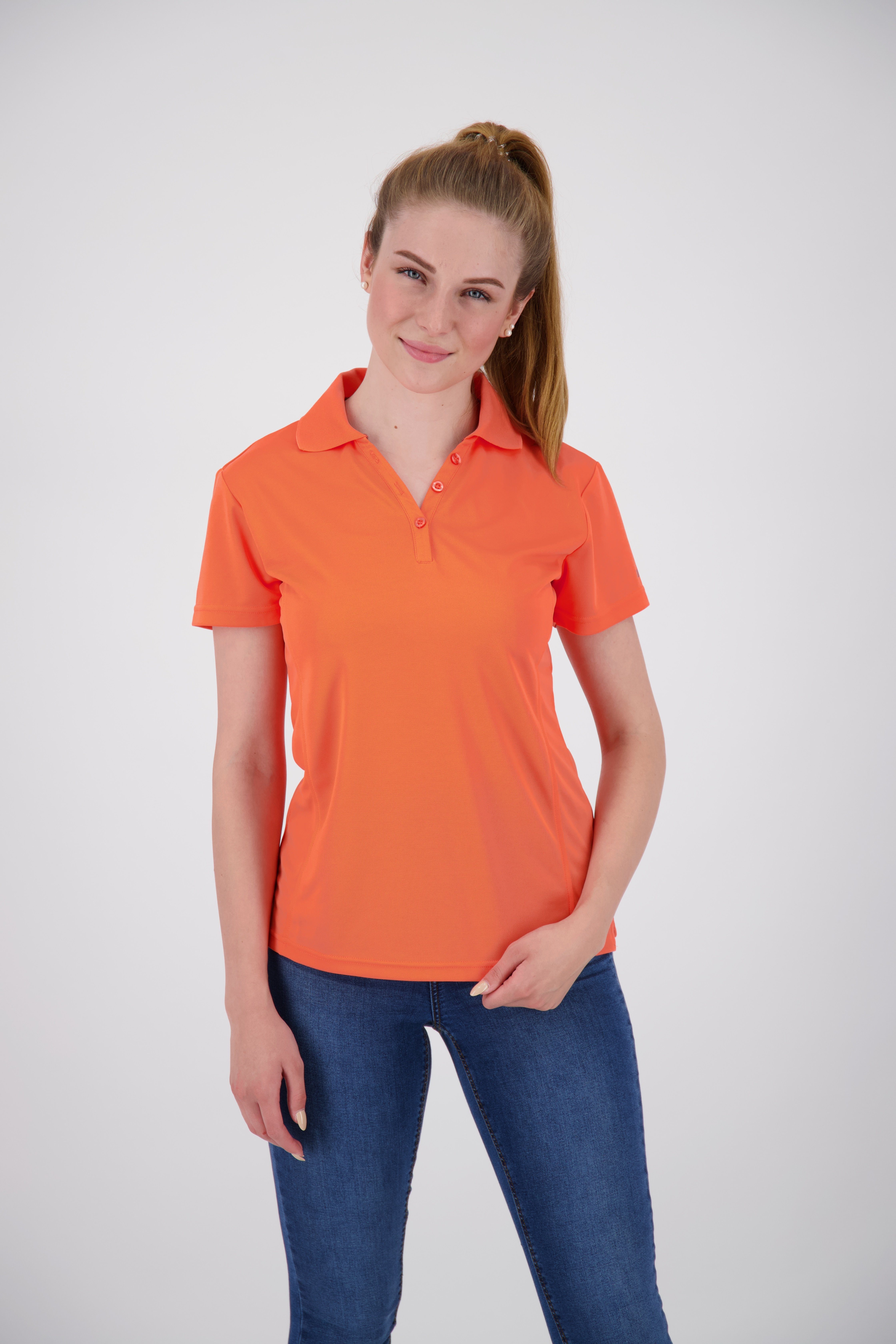 WOMEN Kunstfaser HEDLEY Poloshirt NEW Active orange 100% aus 3F-Funktions-Piqué II DEPROC Recycling