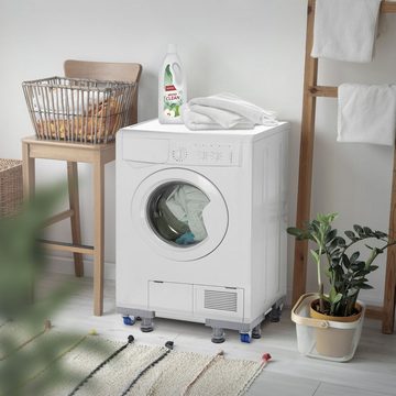 ECD Germany Waschmaschinenuntergestell Waschmaschinenznterschrank Waschmaschinensockel Erhöhung Unterbau, beweglich mit 8 Füßen 4 Räder verstellbar Breite 43-66cm Höhe 10-13cm