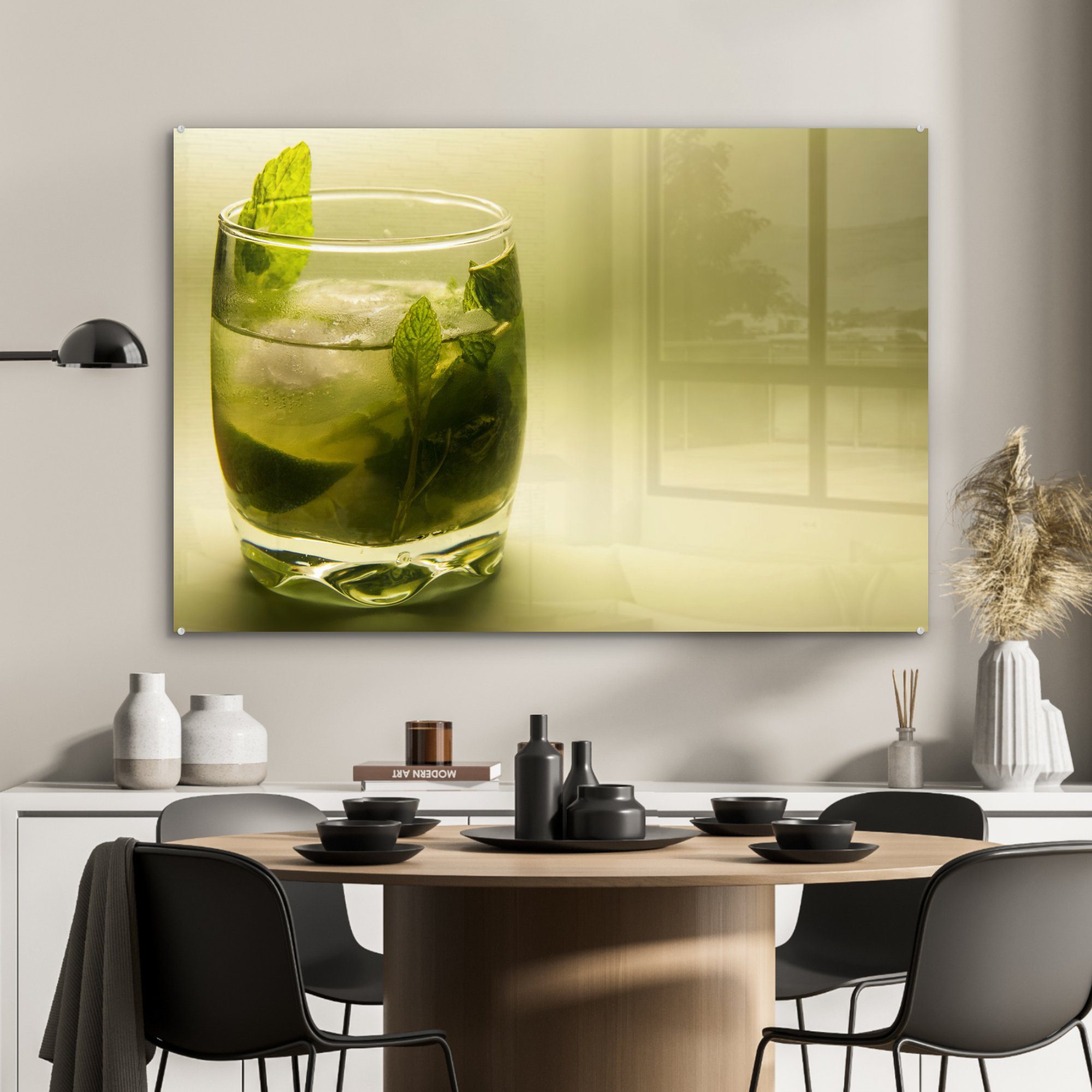 Wohnzimmer St), & Acrylglasbilder Schlafzimmer MuchoWow Acrylglasbild (1 grünem Mojito-Cocktail auf Hintergrund,