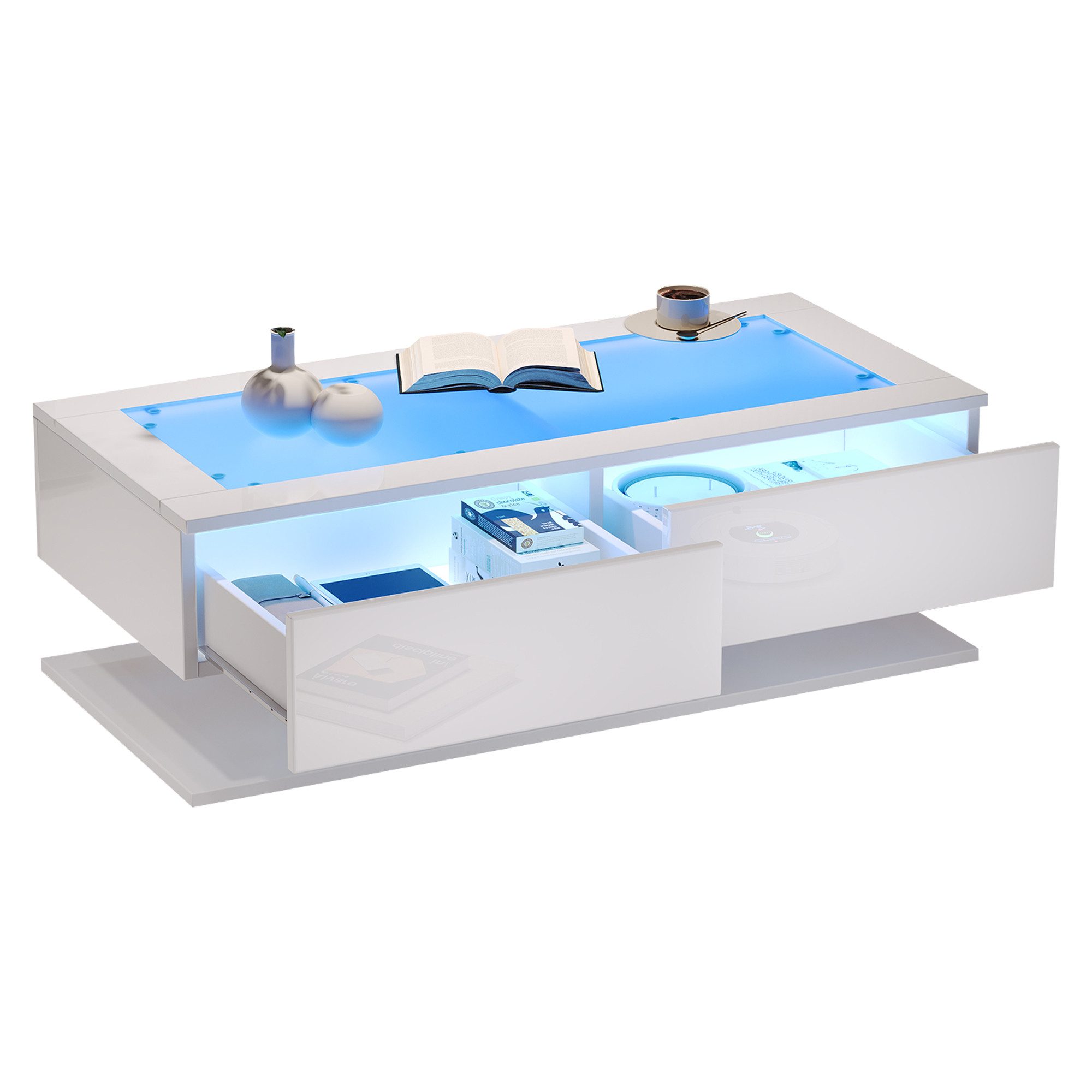 Merax Couchtisch hochglanz Sofatisch Beistelltisch mit LED-Beleuchtung inkl günstig online kaufen