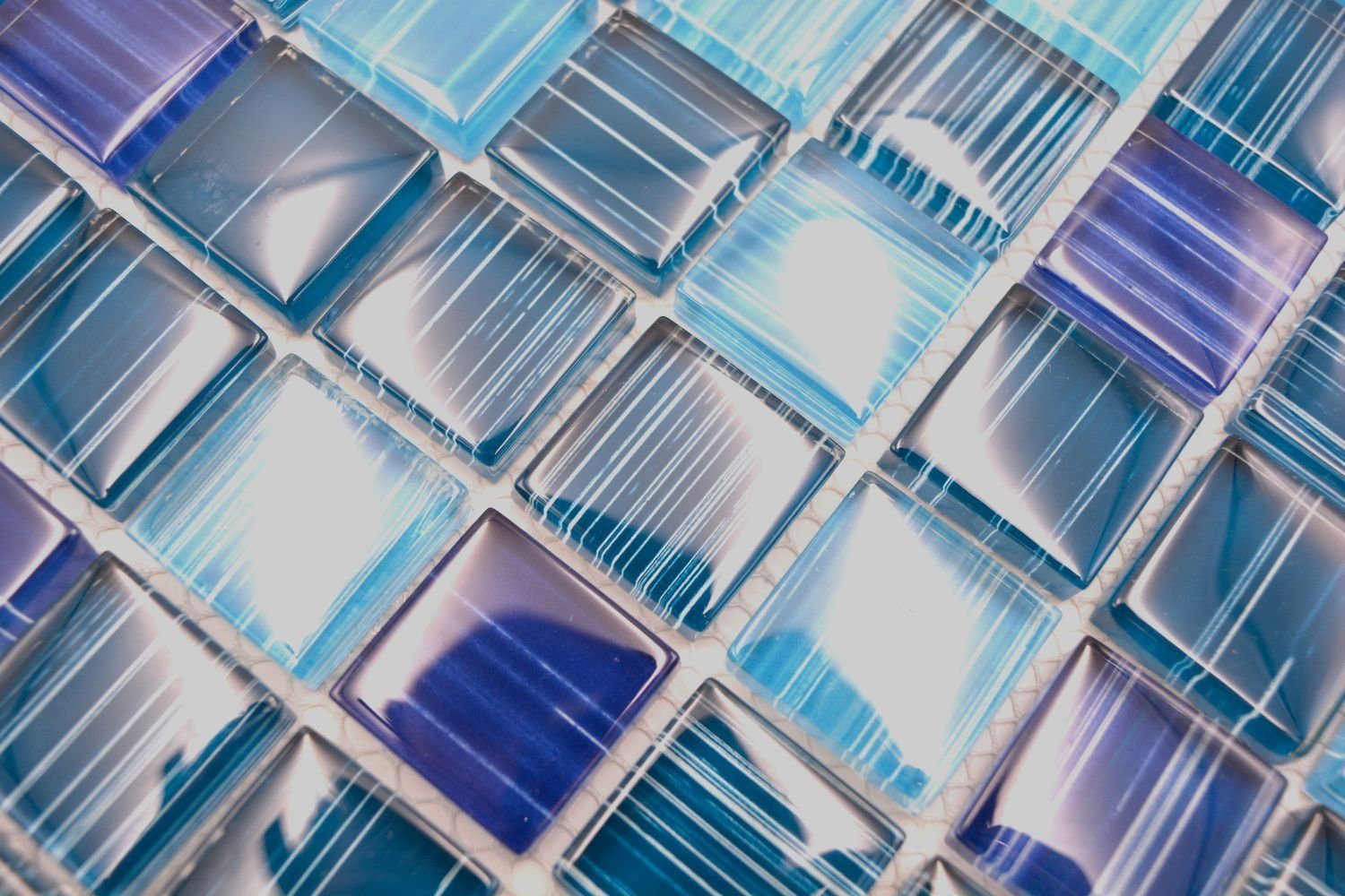 Mosani Mosaikfliesen Glasmosaik Crystal Mosaikfliesen strichblau Matten 10 / glänzend