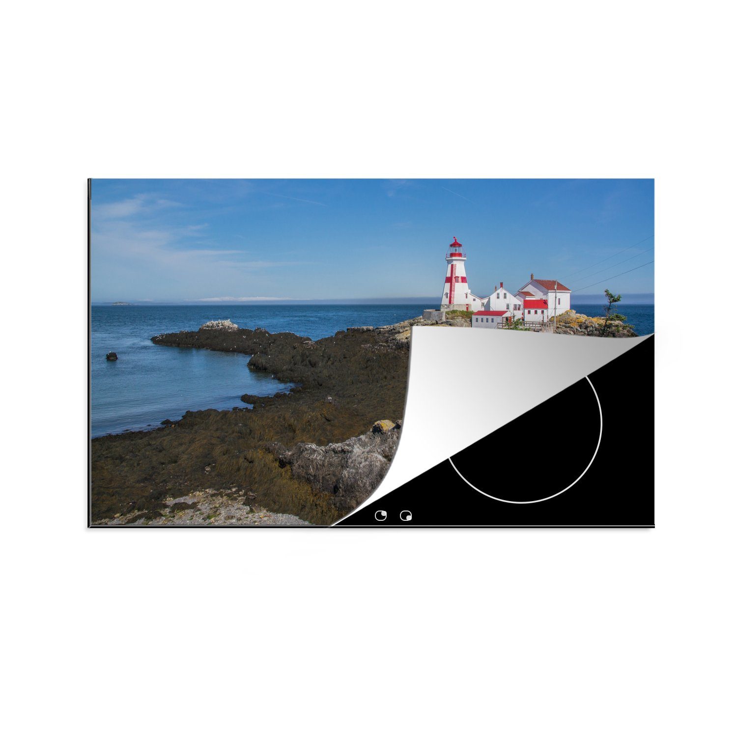 in Harbor-Leuchtturm Vinyl, für Head Ceranfeldabdeckung, Arbeitsplatte Campobello 83x51 MuchoWow Bay, Der Fundy küche auf (1 Herdblende-/Abdeckplatte tlg), Island der cm,