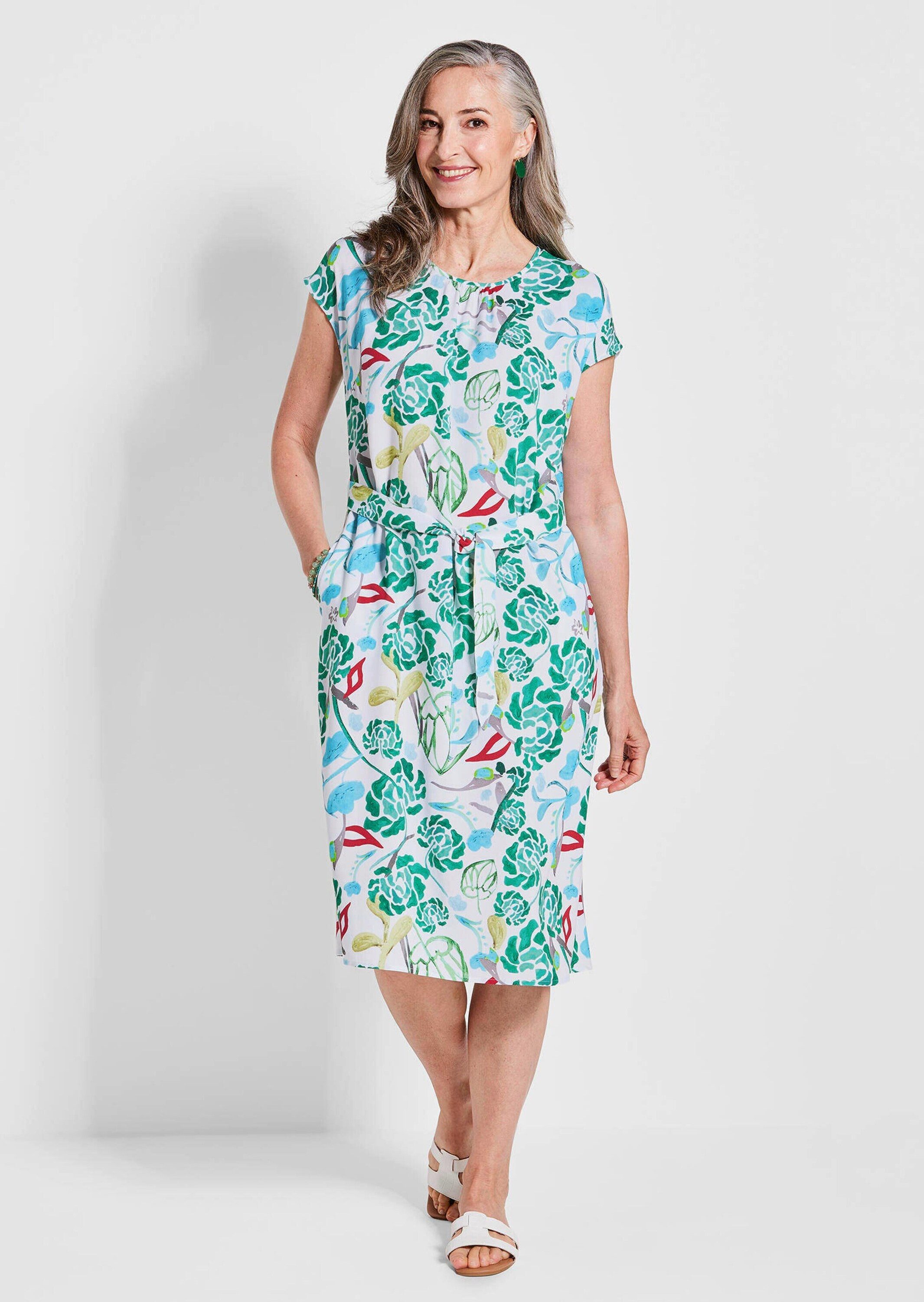GOLDNER Sommerkleid Grünes Midikleid mit floralem Muster Knielanges Kleid mit Allover-Print, Kurzarm, Rundhalsausschnitt – Bild 2 von 5