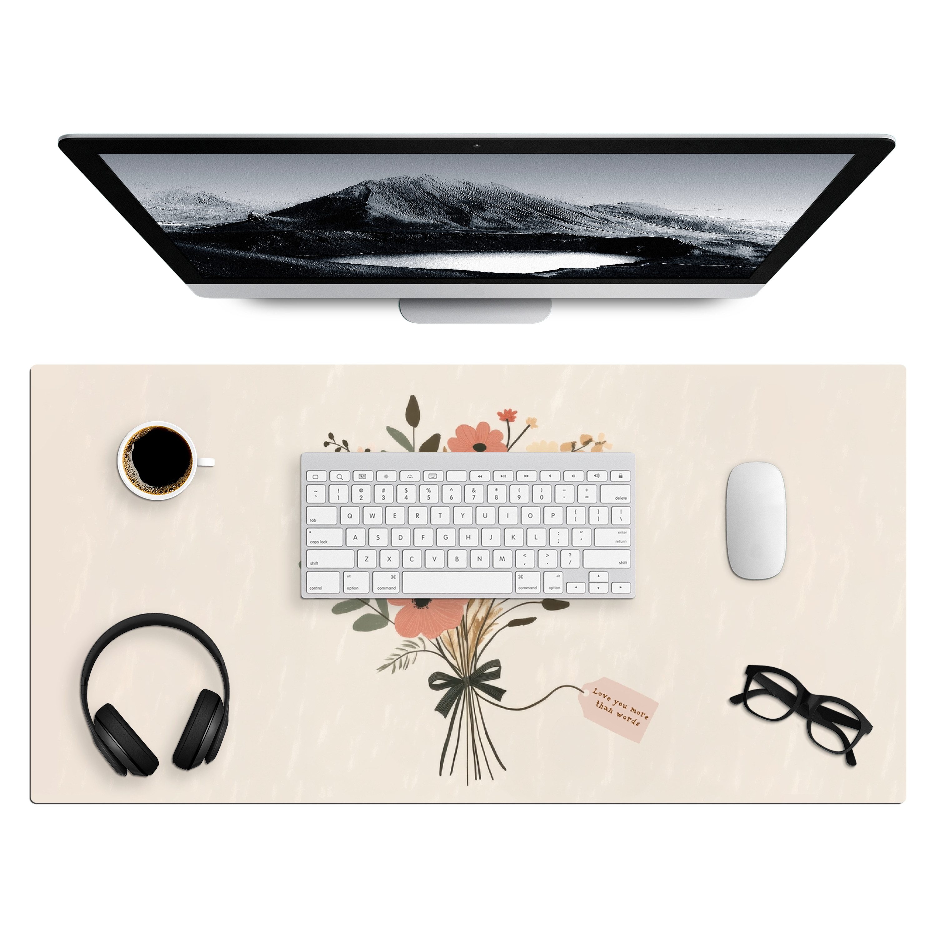 MuchoWow Gaming Mauspad Blumen - Zitat - Beige - Farbband (1-St), Gaming Mauspad XXL, Schreibtischunterlage, Desk Mat Groß, 80x40 cm