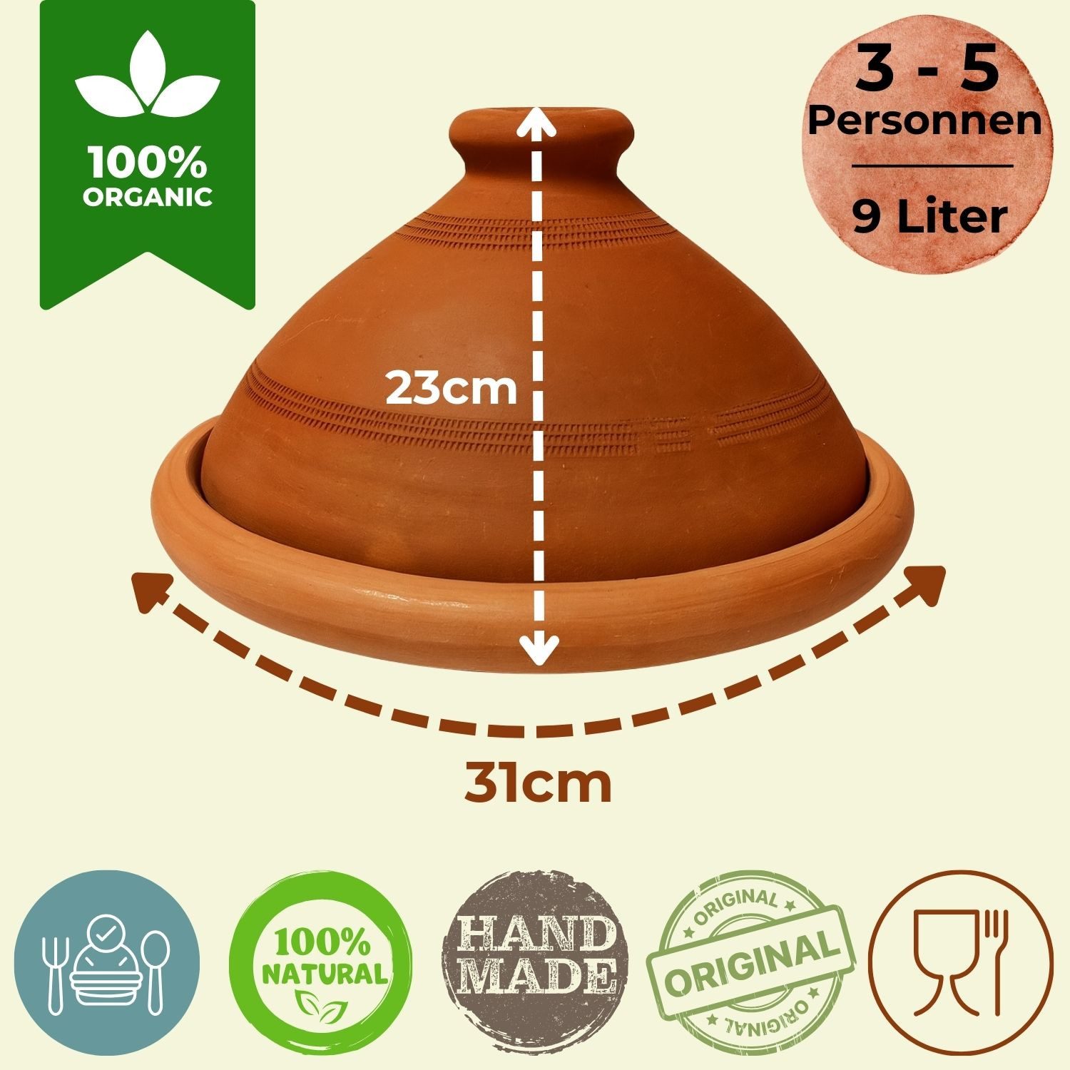 Marrakesch Orient & Mediterran Interior Dampfgartopf 2er Set, Tajine Tuareg Ø 30cm + Nord-Afrikanische Küche Kochbuch, (2-tlg), Handarbeit
