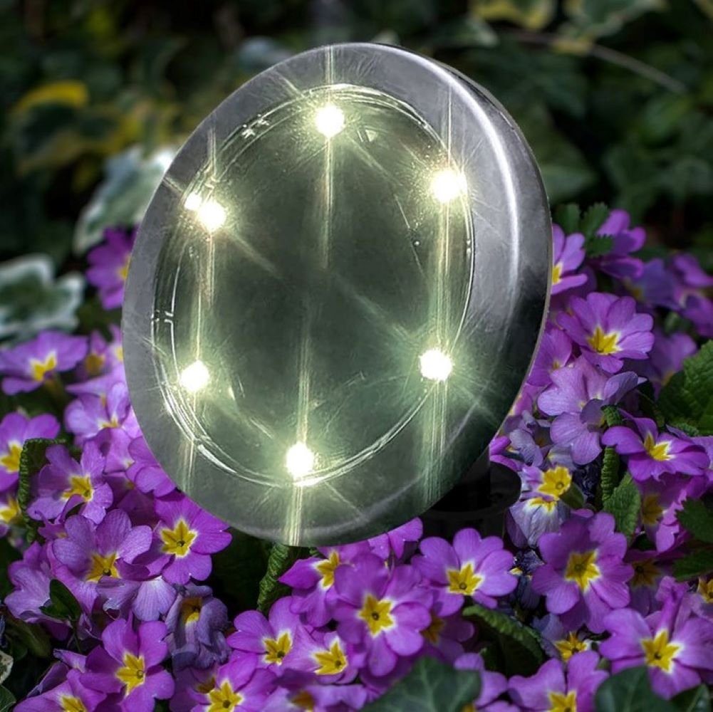 Online-Fuchs LED Solarleuchte 4er Set Disc-Lights Solarleuchten Scheiben-Optik Lampen -, Deko Garten, Balkon, Terrasse, RGB Farbwechsel und Warmweiß, Dämmerungssensor
