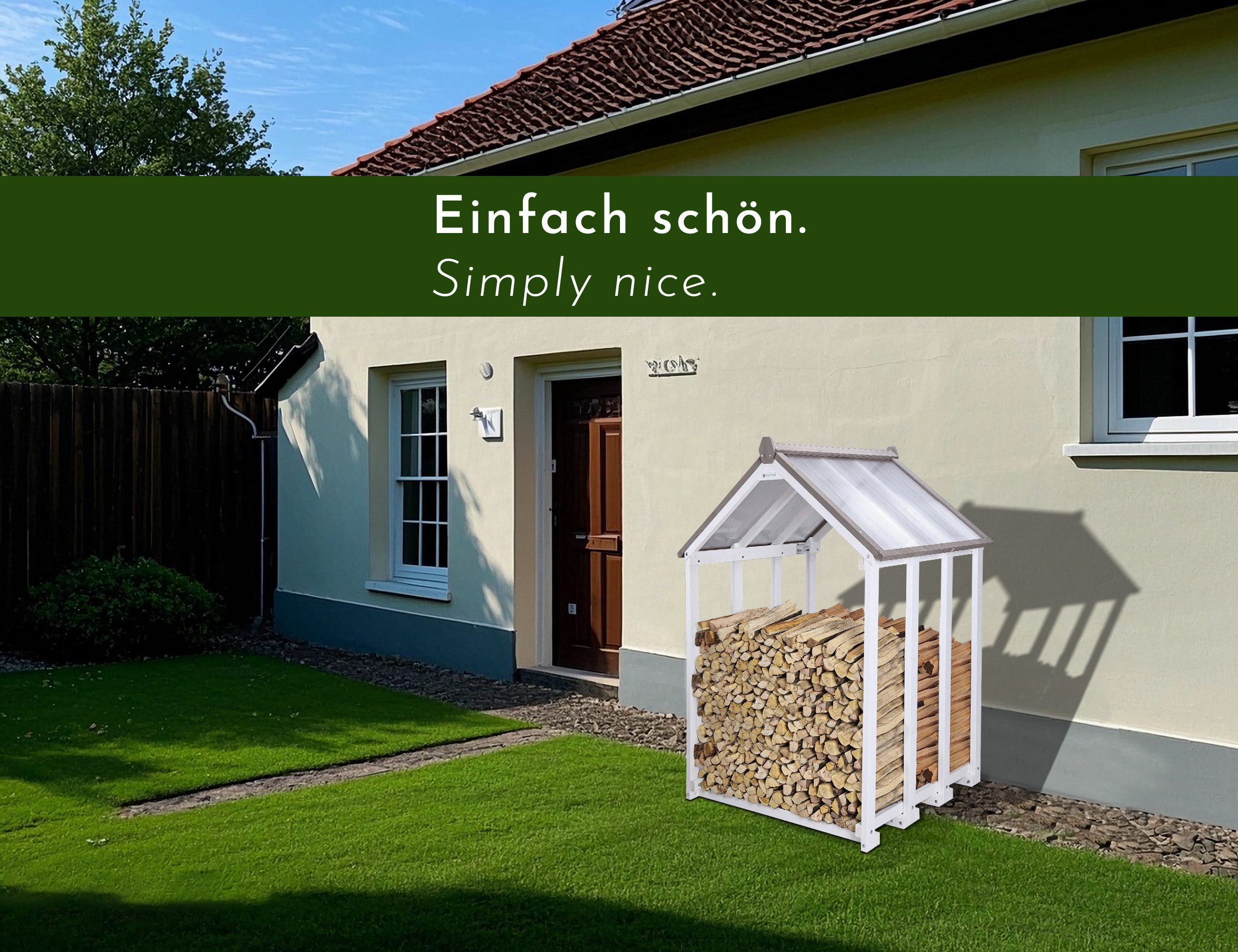 WONDERMAKE Kaminholzregal Holz mit Dach außen Brennholzregal Feuerholzregal Kaminholzunterstand, BxTxH:110x75x150 cm, Holzlager-Regal Kaminholzlager Brennholzla – Bild 4 von 5