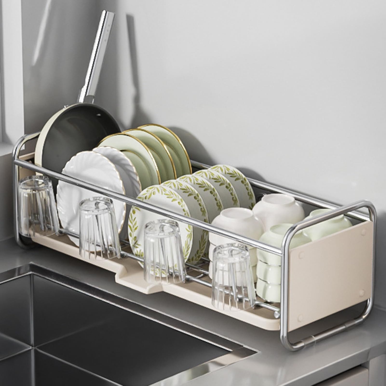 BlingBin Geschirrständer Abtropfgestell Spülbecken-Organizer Geschirrabtropfgestell mit Auslauf, Mehrzweck-Küchenregal für Utensilien und Trocknen von Geschirr