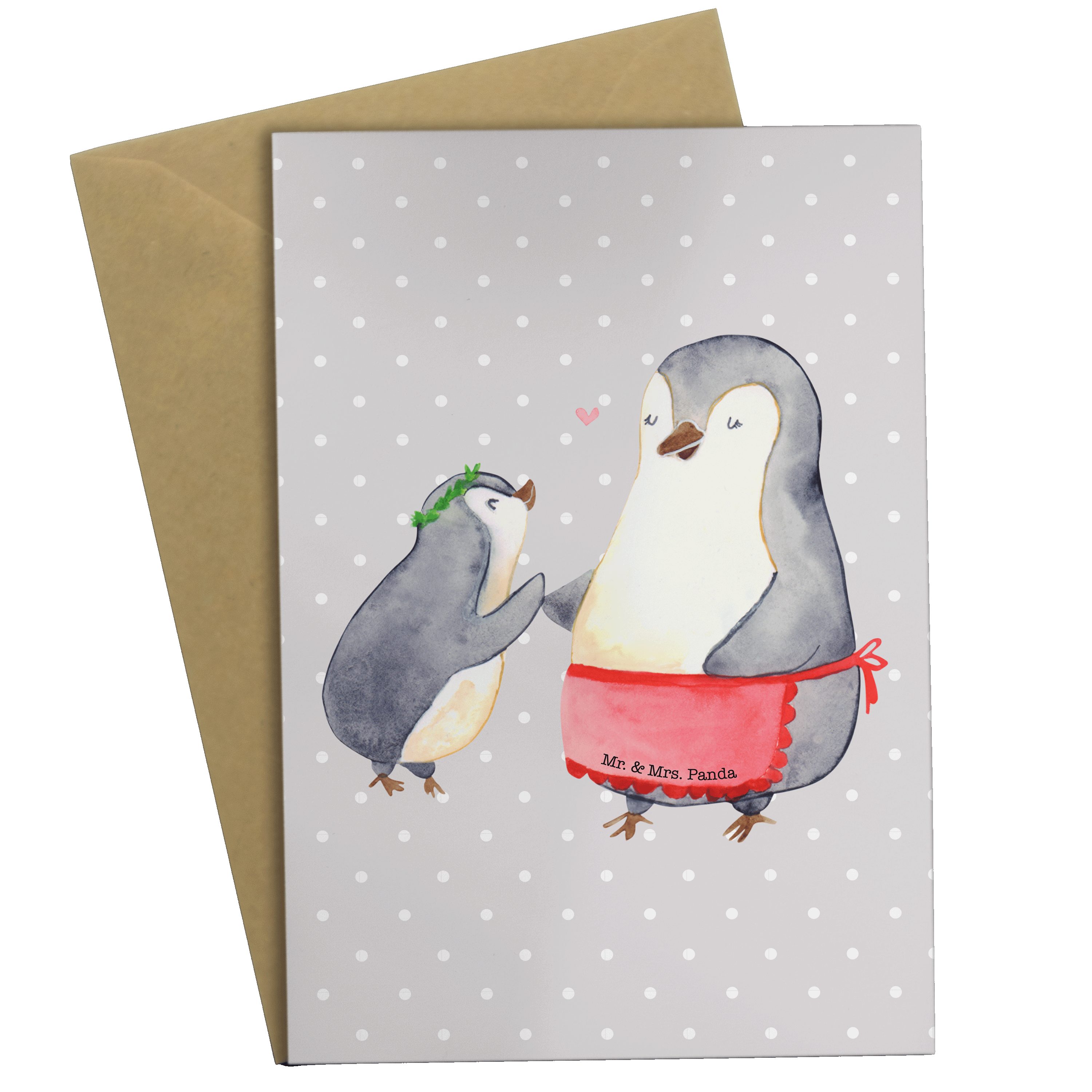 Mr. & Mrs. Panda Grußkarte Pinguin mit Kind - Grau Pastell - Geschenk, Vatertag, Geschenk Mama