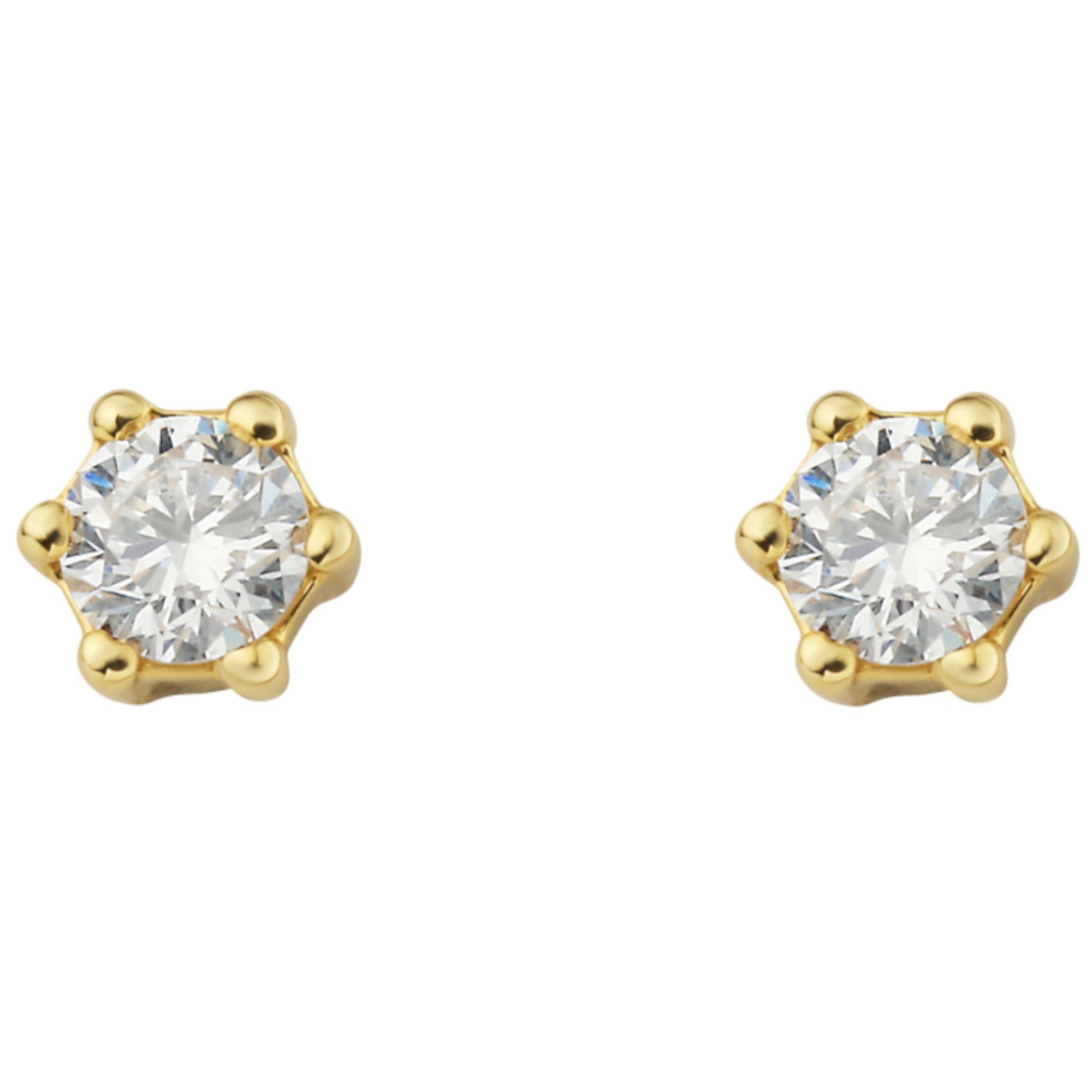 Gold ONE Damen Diamant 750 Paar ELEMENT Gelbgold, aus ct Ohrstecker Brillant Schmuck Ohrringe Ohrstecker 0.1