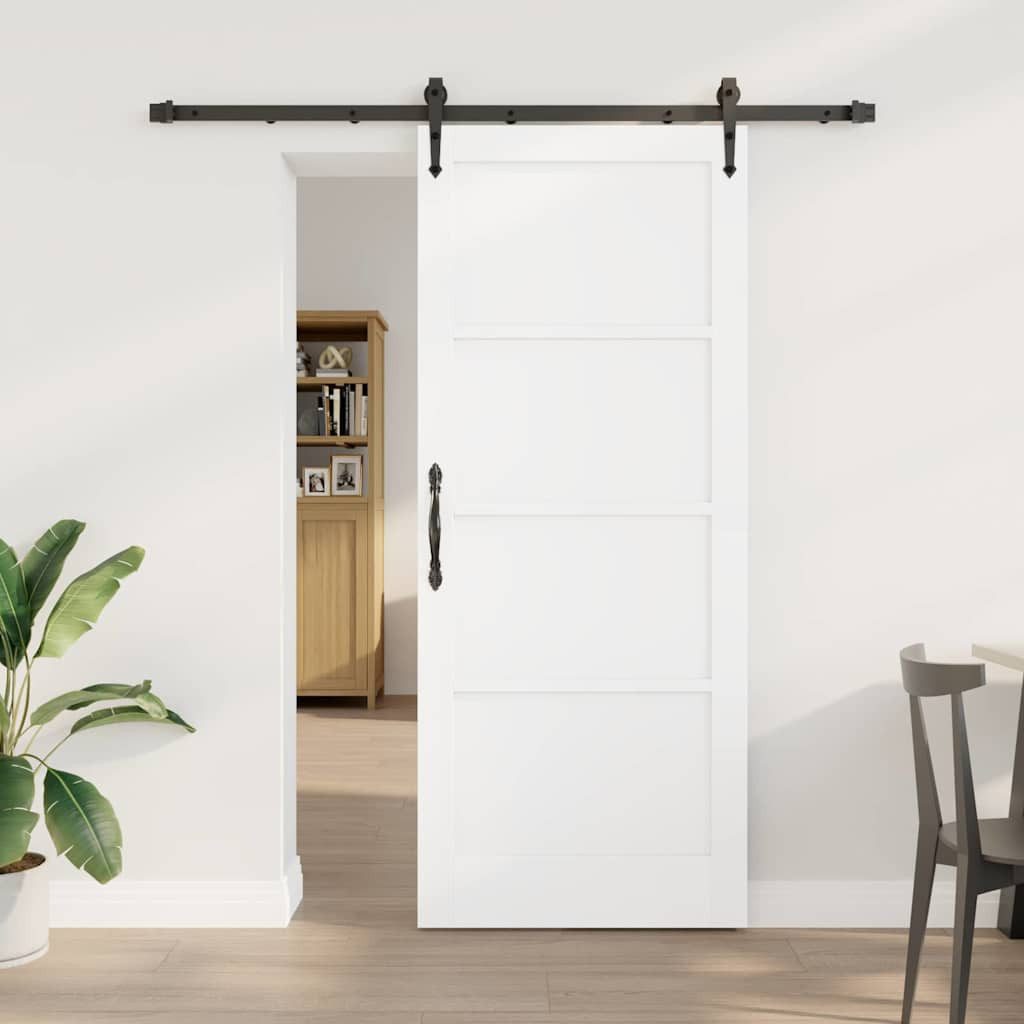 vidaXL Zimmertür Schiebetür mit Beschlägen Set Weiß 83x202 cm Massivholz Kiefer