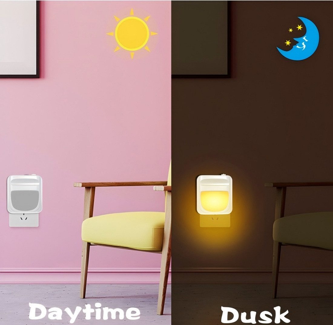 feinlux Nachtlicht LED Nachtlicht Nachtlicht steckdose, LED fest integriert, warmes Weiß, Helligkeit Einstellbar, für Kinderzimmer, Treppenaufgang( 2 Stück )